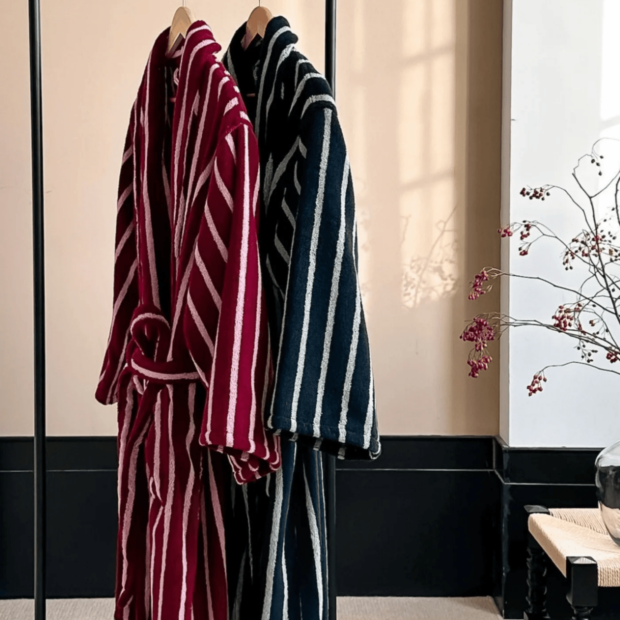 Dvelge Organic Jacquard Cotton Bathrobe Spa Grade, Robes, Stripe