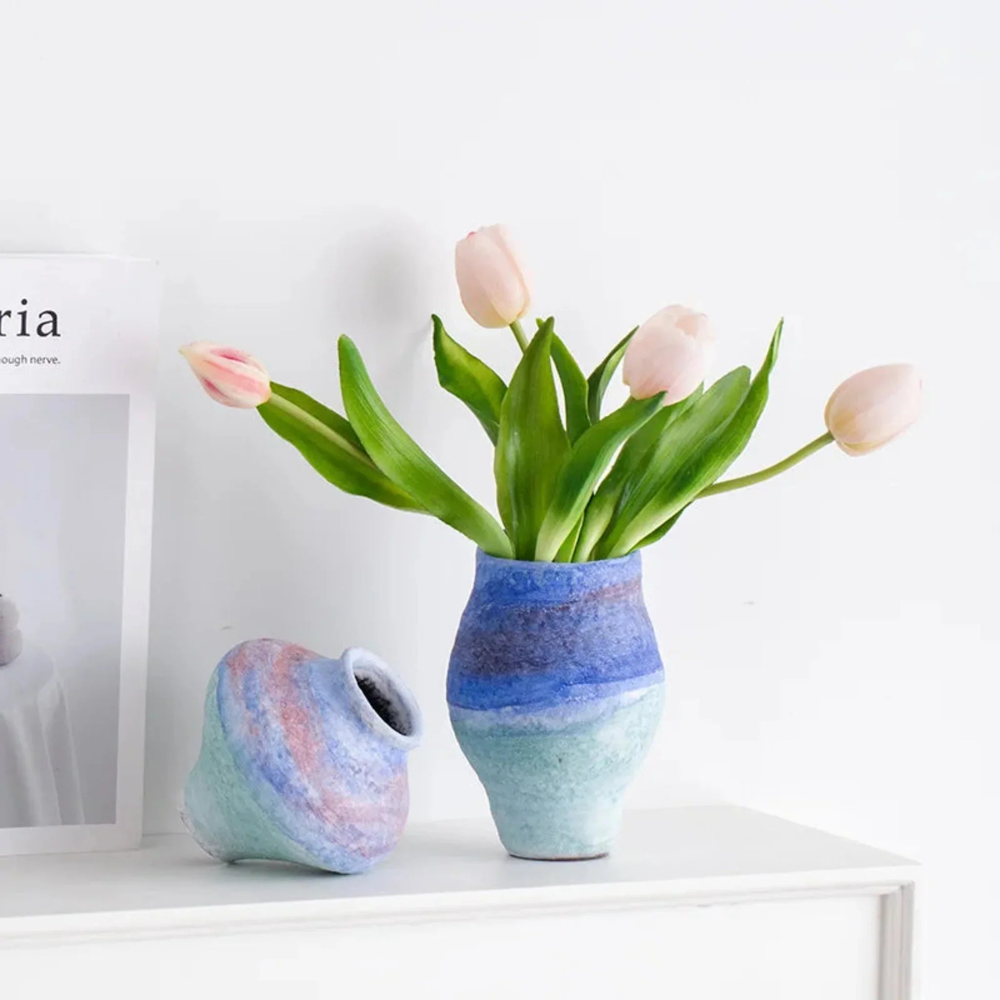 Dyvna Blue Gradient Ceramic Vase for Modern Decor, Vases, Home