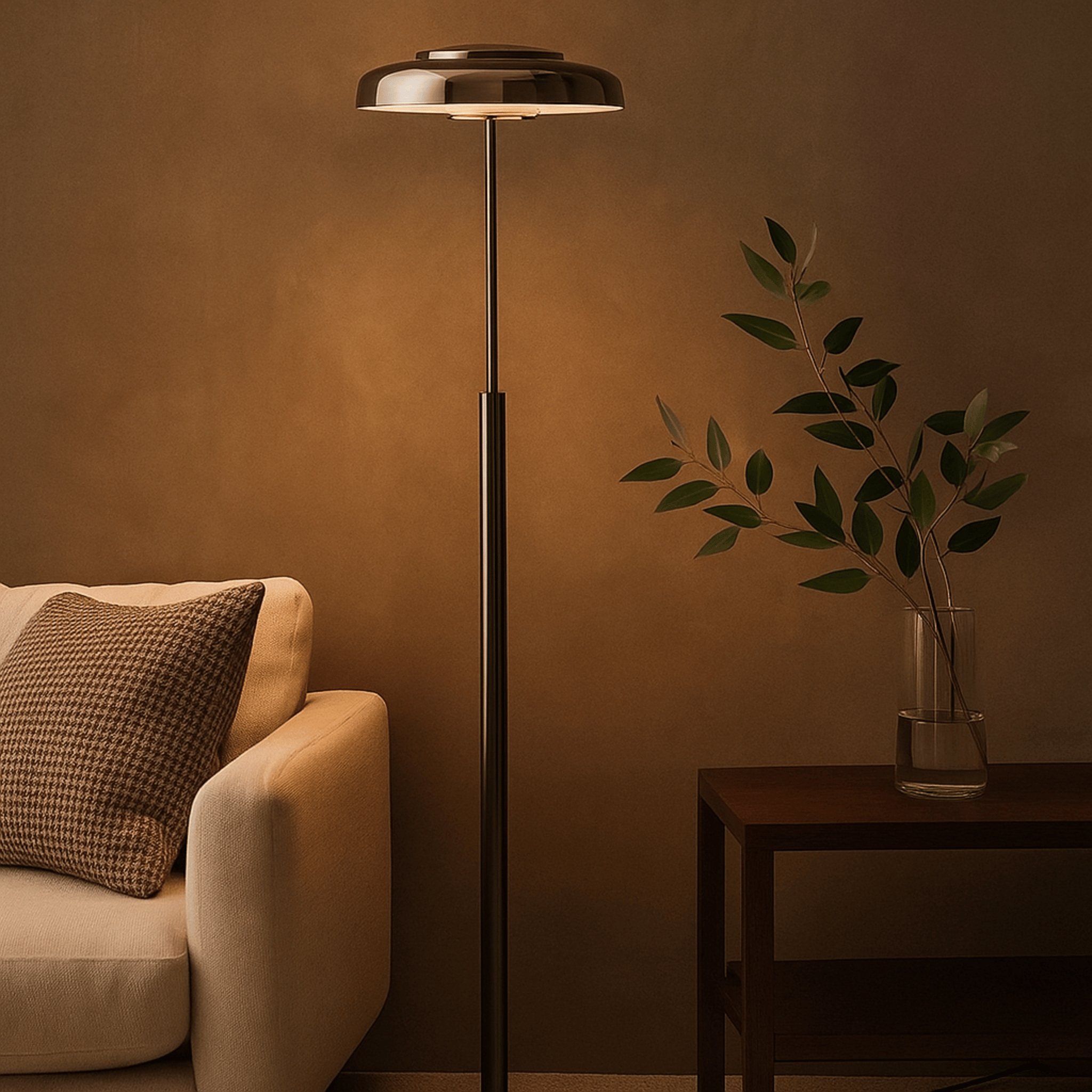 Retro Glass Floor Lamp Elegant Vintage Gold Design, Smokey Gray & Silver, Lamps, Elden for Living Room