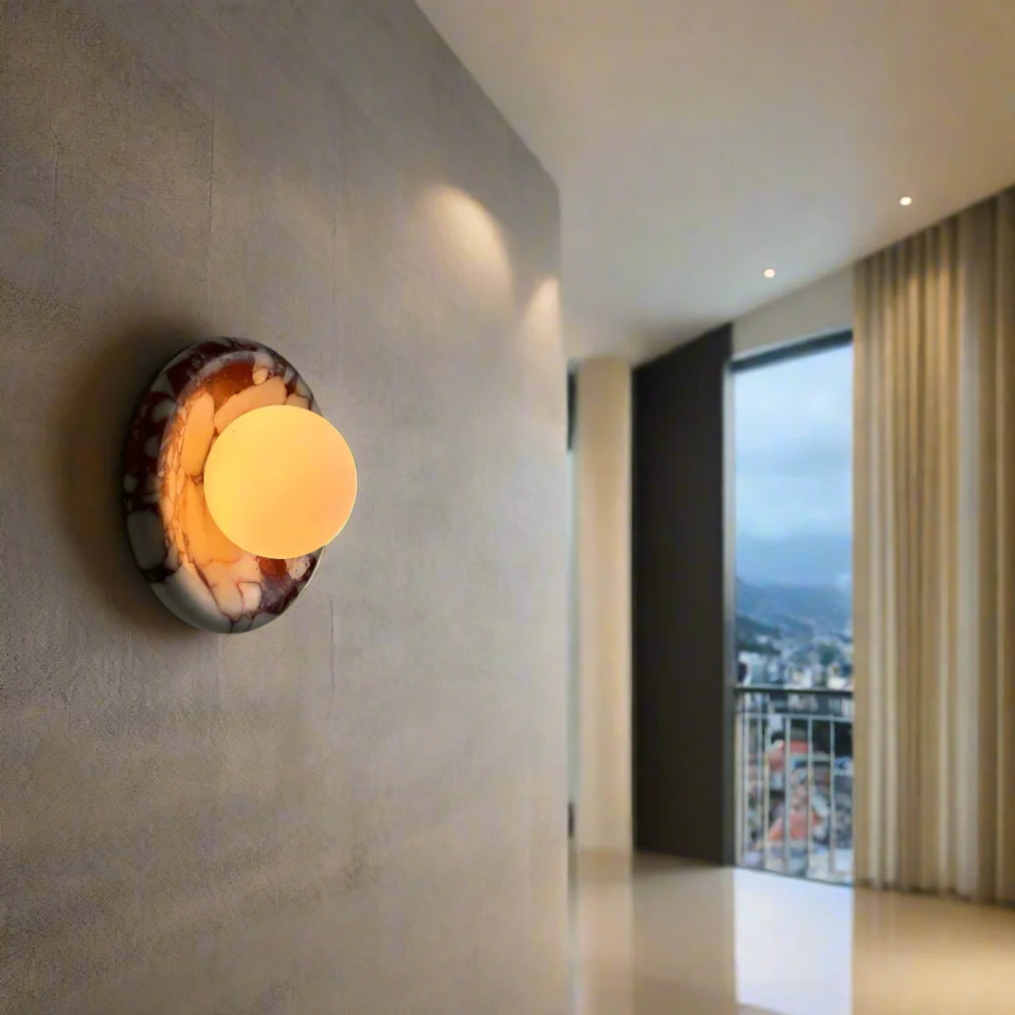 Eldsten Natural Red Marble Wall Sconce Modern LED Light, Fixtures, Stone