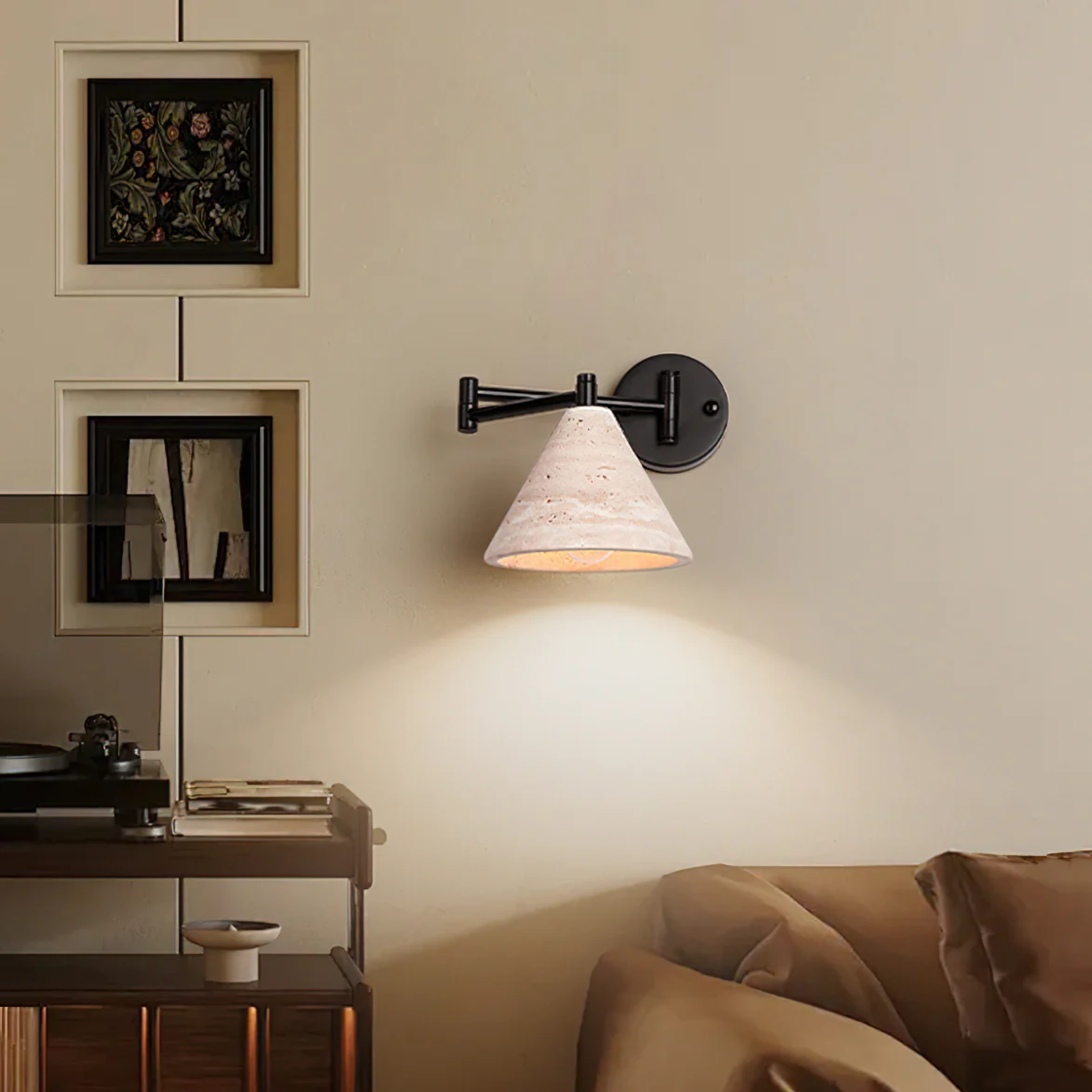Fjella Travertine Wall Sconce with Adjustable Arms, Light Fixtures, Natural Lamp