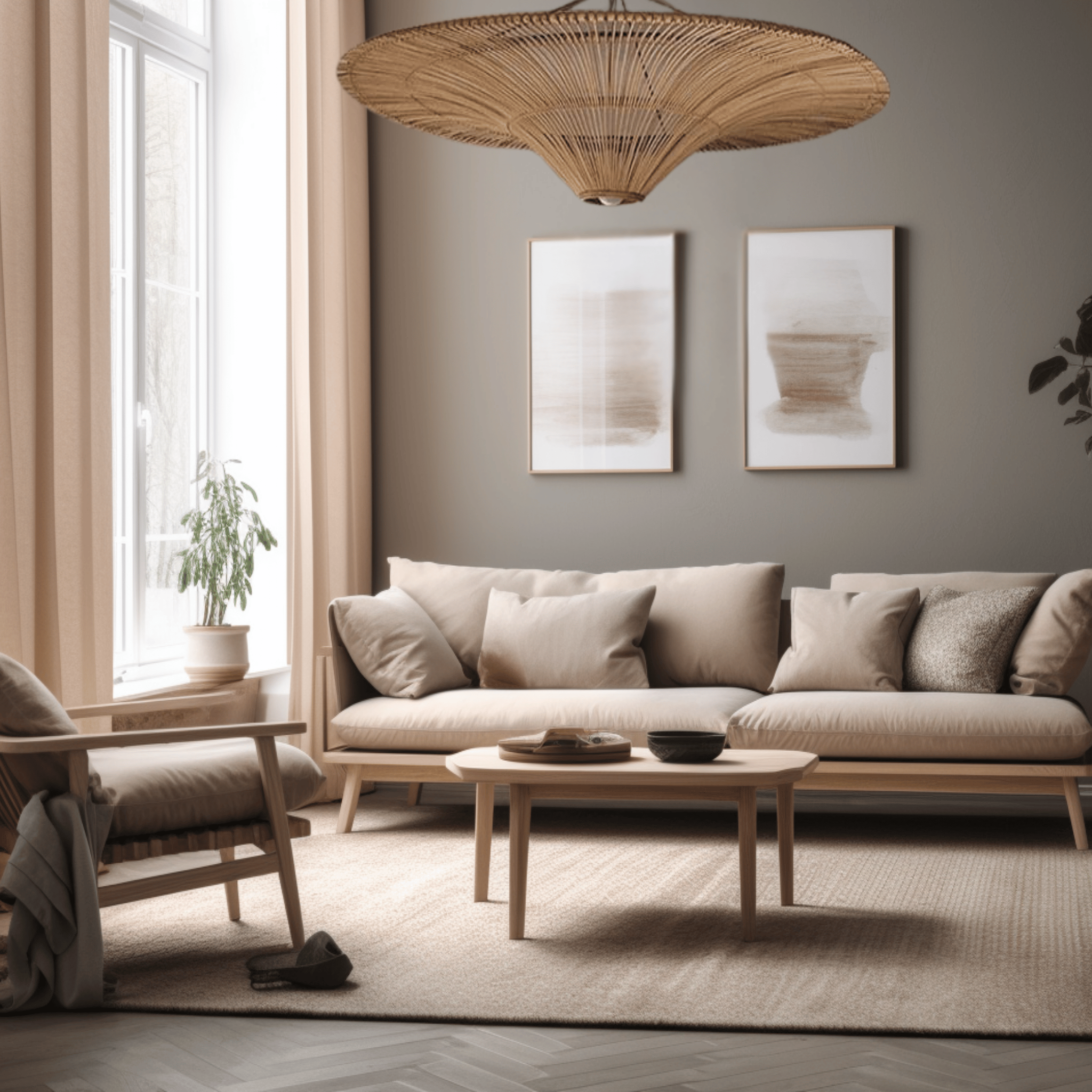 Fletta Rattan Pendant Light – Nordic Woven Design, Ceiling Fixtures, Handwoven 24 Inch