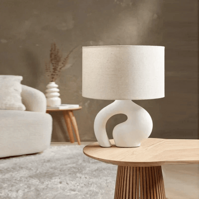 Translation missing: de.Formia Resin Table Lamp with Nordic Fabric Shade, Lamps, Sculptural