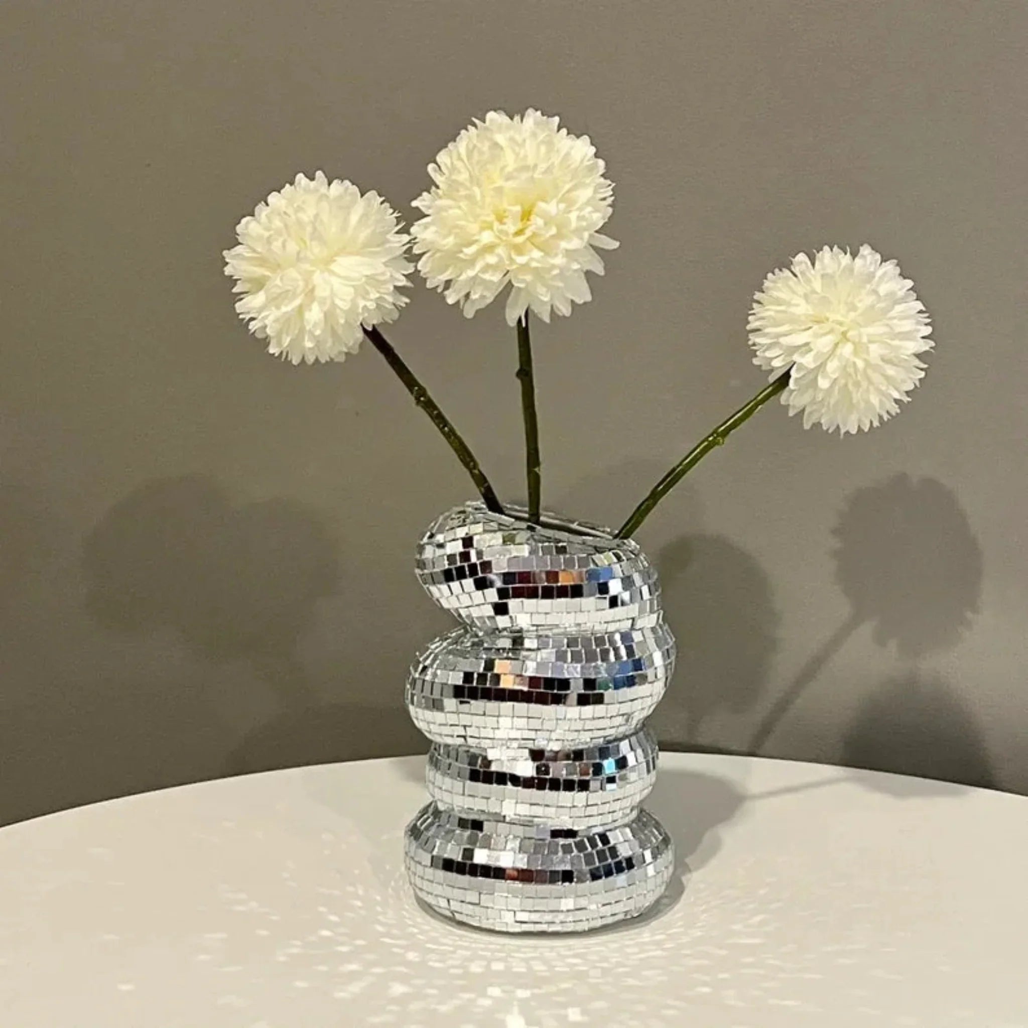 Silver Disco Ball Glass Vase for Modern Home Decor, Vases, Glansa Reflective Flower