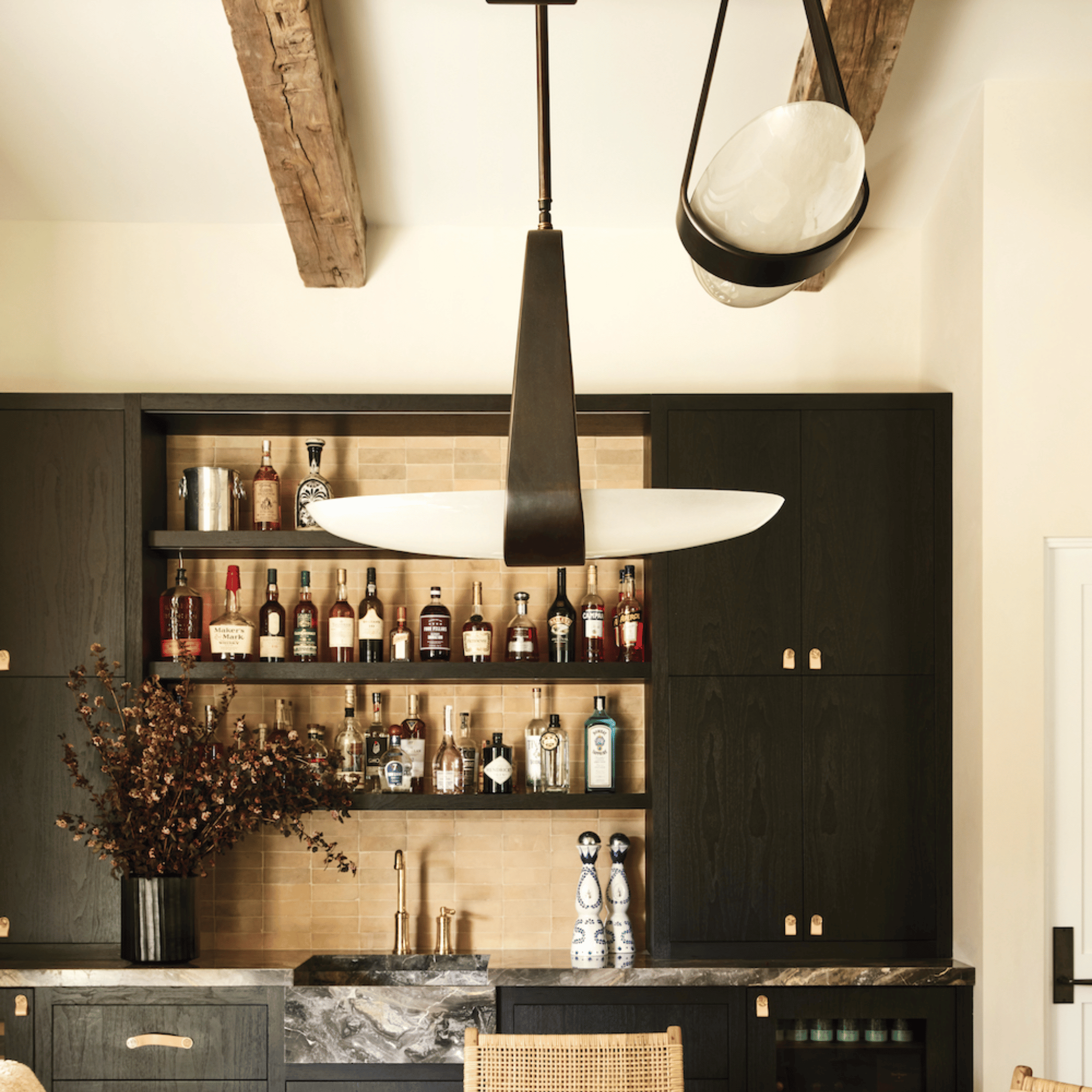 Nordic Glass Pendant Light for Bedroom and Dining, Ceiling Fixtures, Gloda in Leather