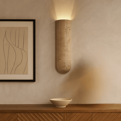Translation missing: de.Glodsten Natural Travertine Wall Lamp - LED Sconce, Lampshade Up, Light Fixtures, Carved Stone