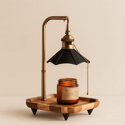 Glödra Wax Melt Lamp – Retro Flameless Candle Light, Black, Table Lamps, Warmer in Metal and Wood