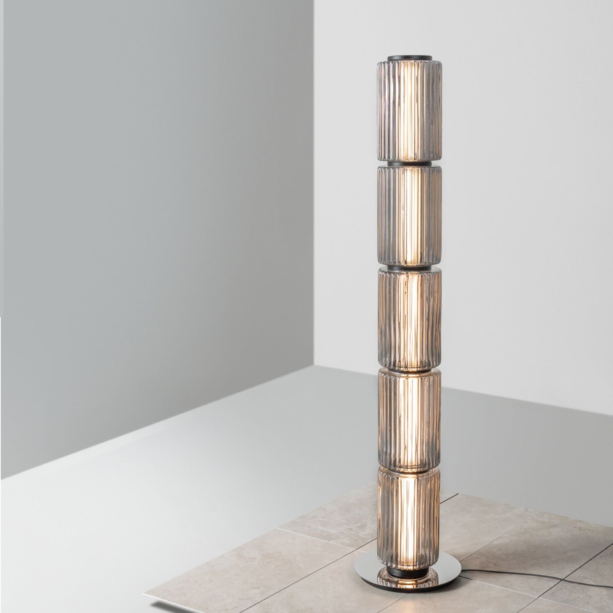 Smoked Glass Floor Lamp Nordic Design LED Included, Large / Warm Light 3000k, Lamps, Glödva Smoke with Remote