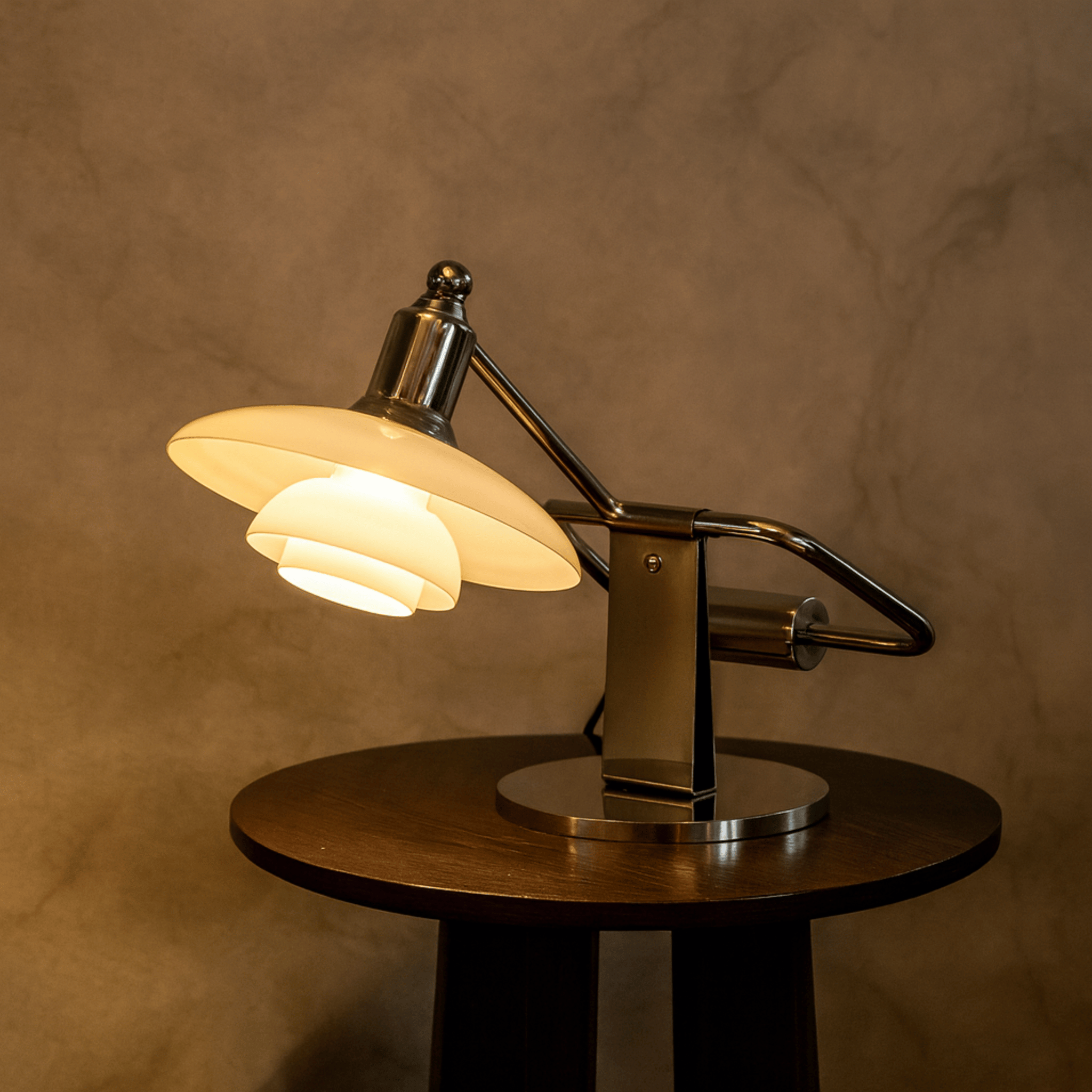 Glödva Chrome Table Lamp – Mid-Century Scandinavian, 3 Color Switching, Lamps, Vintage Frosted Glass
