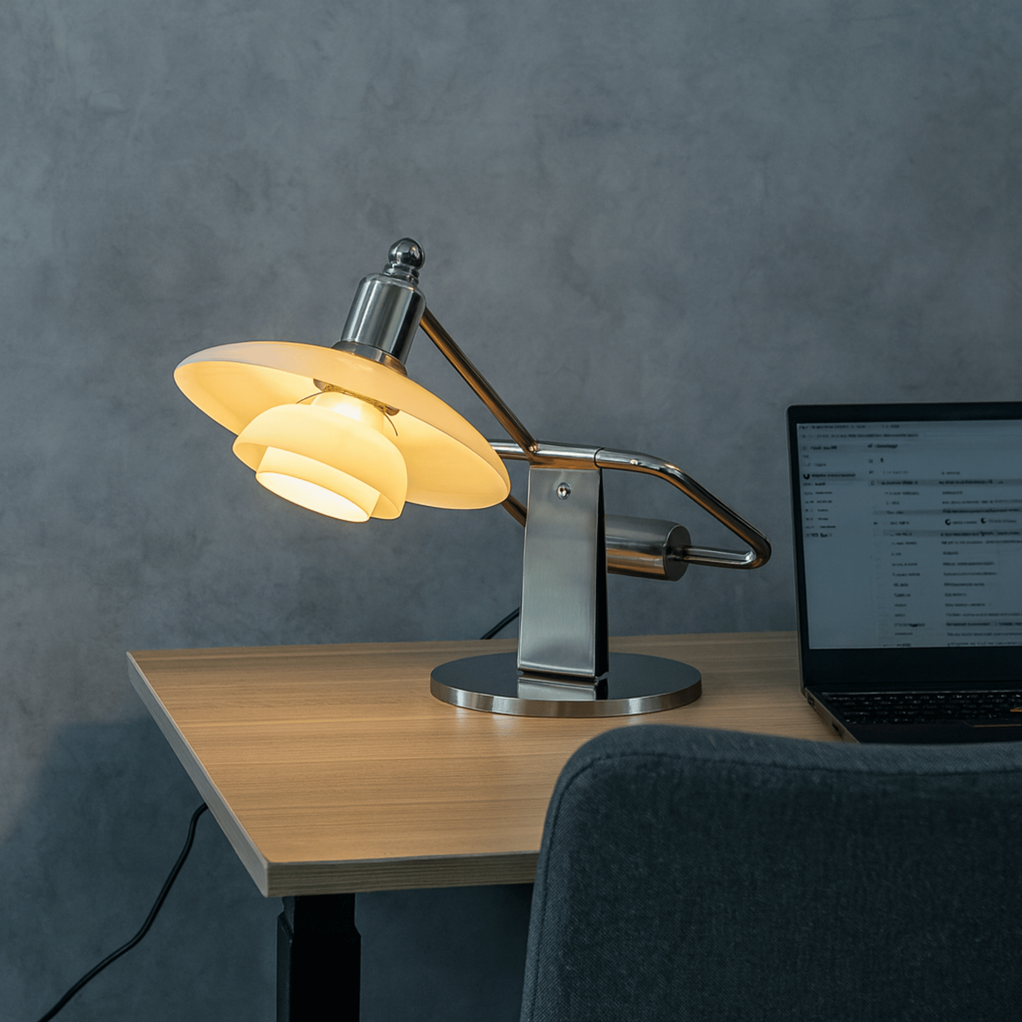 Glödva Chrome Table Lamp – Mid-Century Scandinavian, Warm White, Lamps, Vintage Frosted Glass