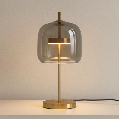 Translation missing: de.Nordic Stained Glass Table Lamp with Gold Base, Smoke Grey / Cold white, Lamps, Glora