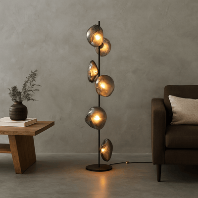 Translation missing: de.Glovar Artistic Glass Floor Lamp – Warm LED Light, Black & Smoky grey, Lamps, Sculptural for Living Room