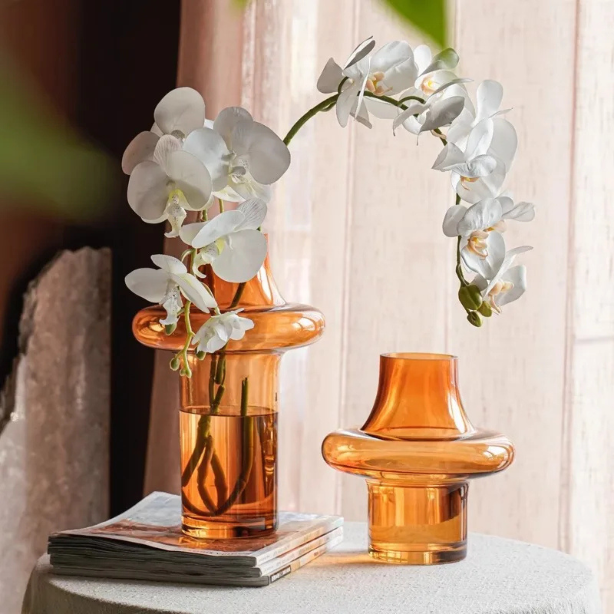 Glovik Amber Geometric Glass Vase for Modern Decor, Vases, Sculptural