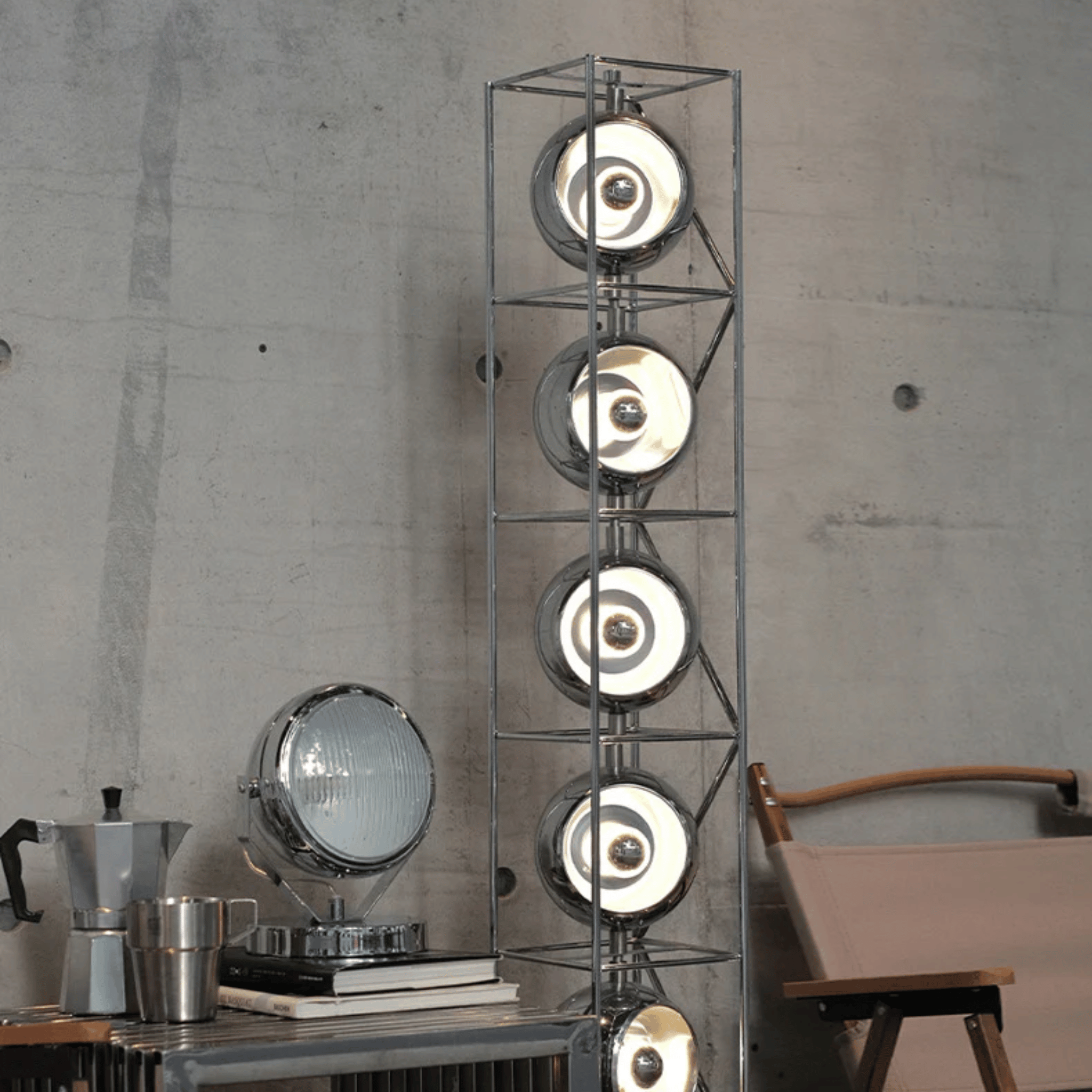 Grindlys Geometric Bauhaus Floor Lamp Chrome Black, Lamps, in Polished Metal