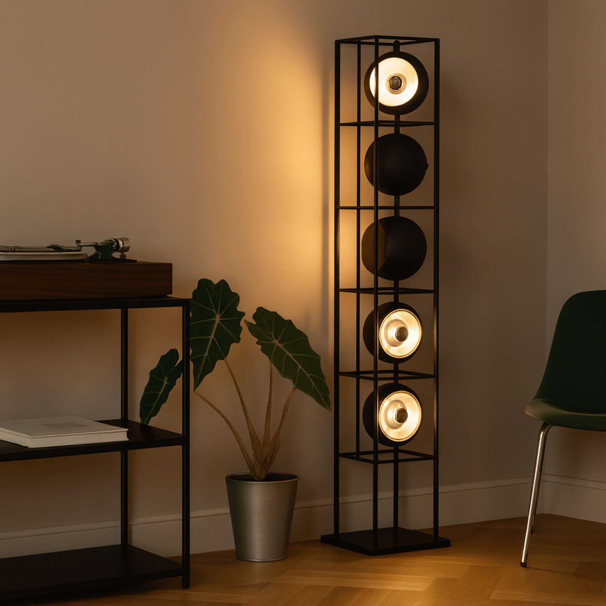 Grindlys Geometric Bauhaus Floor Lamp Chrome Black, Lamps, in Polished Metal