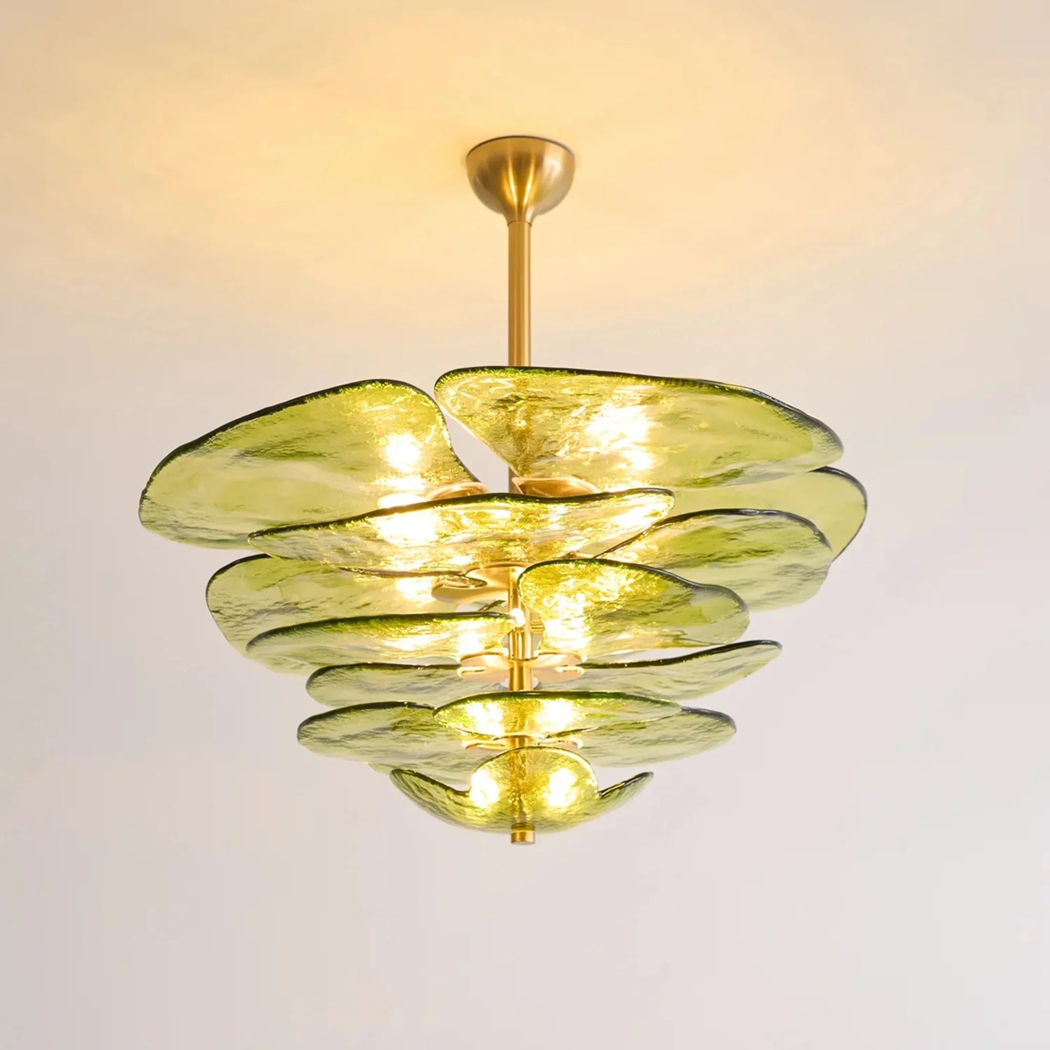 Green Glass Chandelier — Nordic Pendant by Skonne, Ceiling Light Fixtures, Grønja Stained