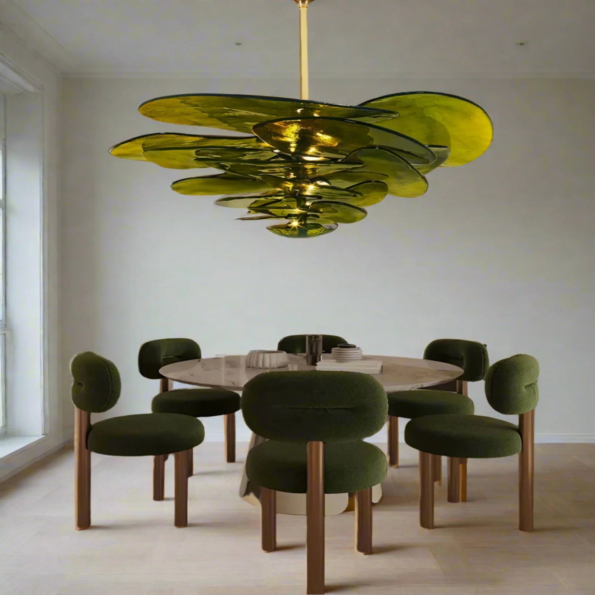 Green Glass Chandelier — Nordic Pendant by Skonne, Ceiling Light Fixtures, Grønja Stained