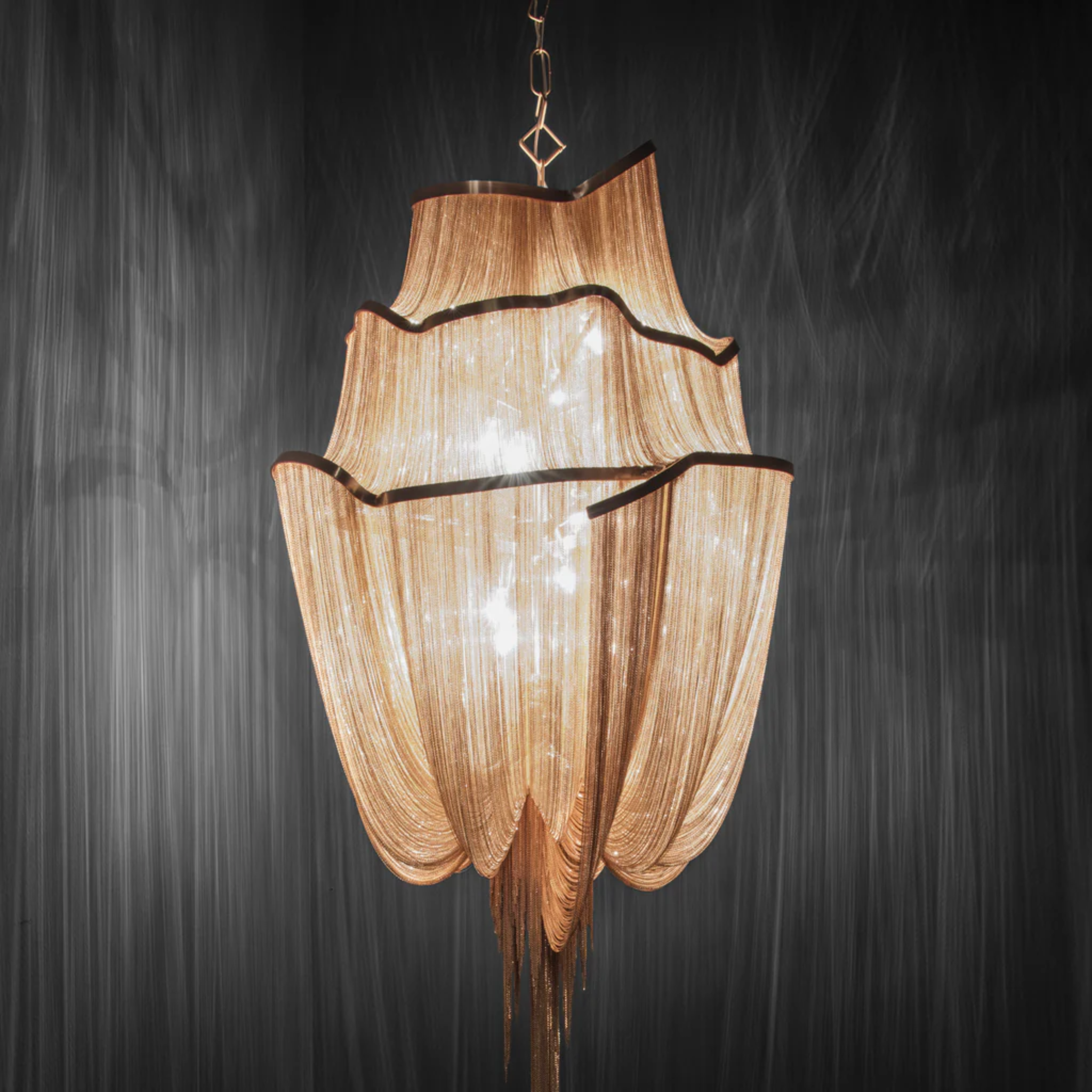 Gullvev Gold Chain Chandelier for Vaulted Ceilings, Medium, Chandeliers, European 3-Tier