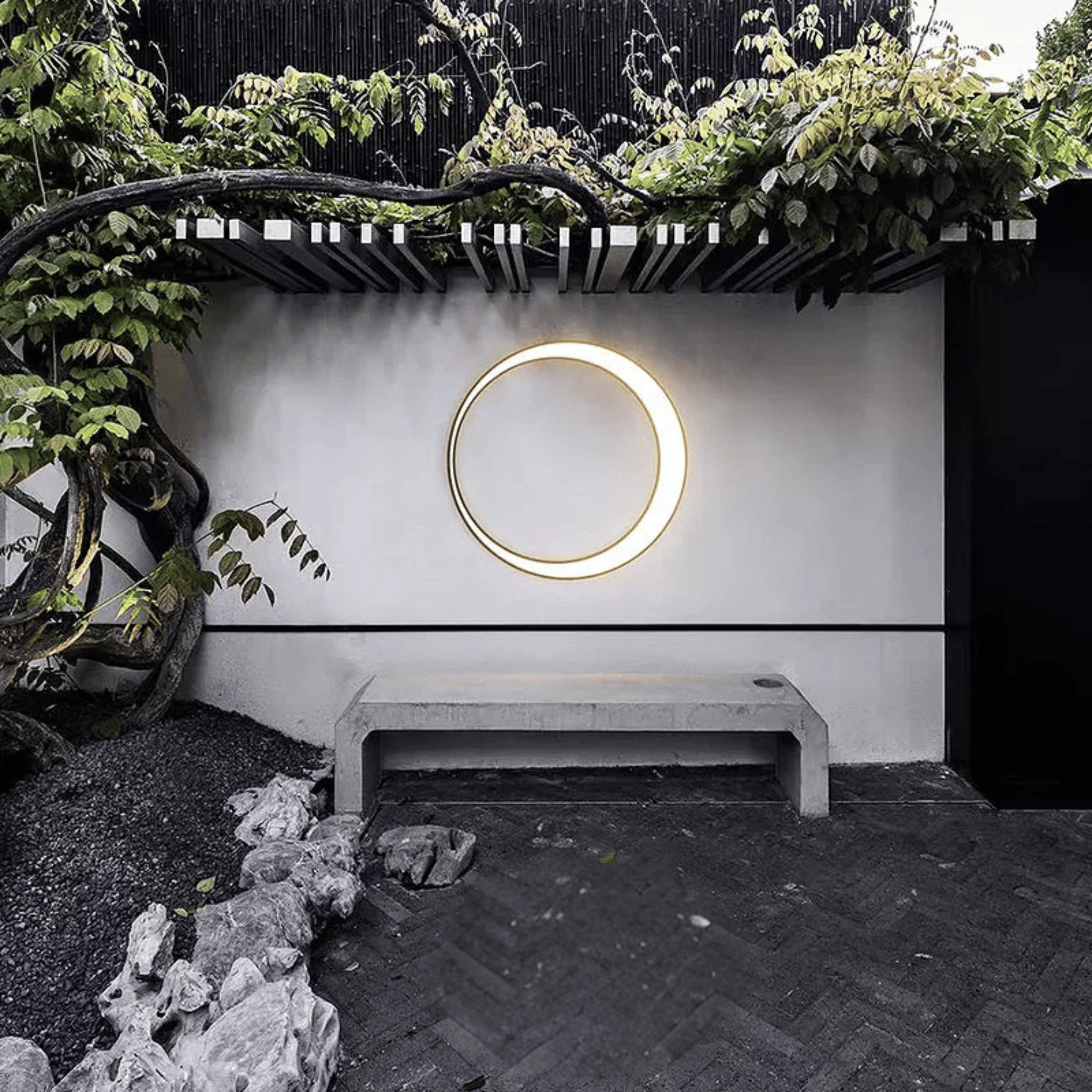Halvmane Waterproof Round LED Outdoor Wall Light, Cool white / DIA 13.9’’, Landscape Pathway Lighting, Stainless