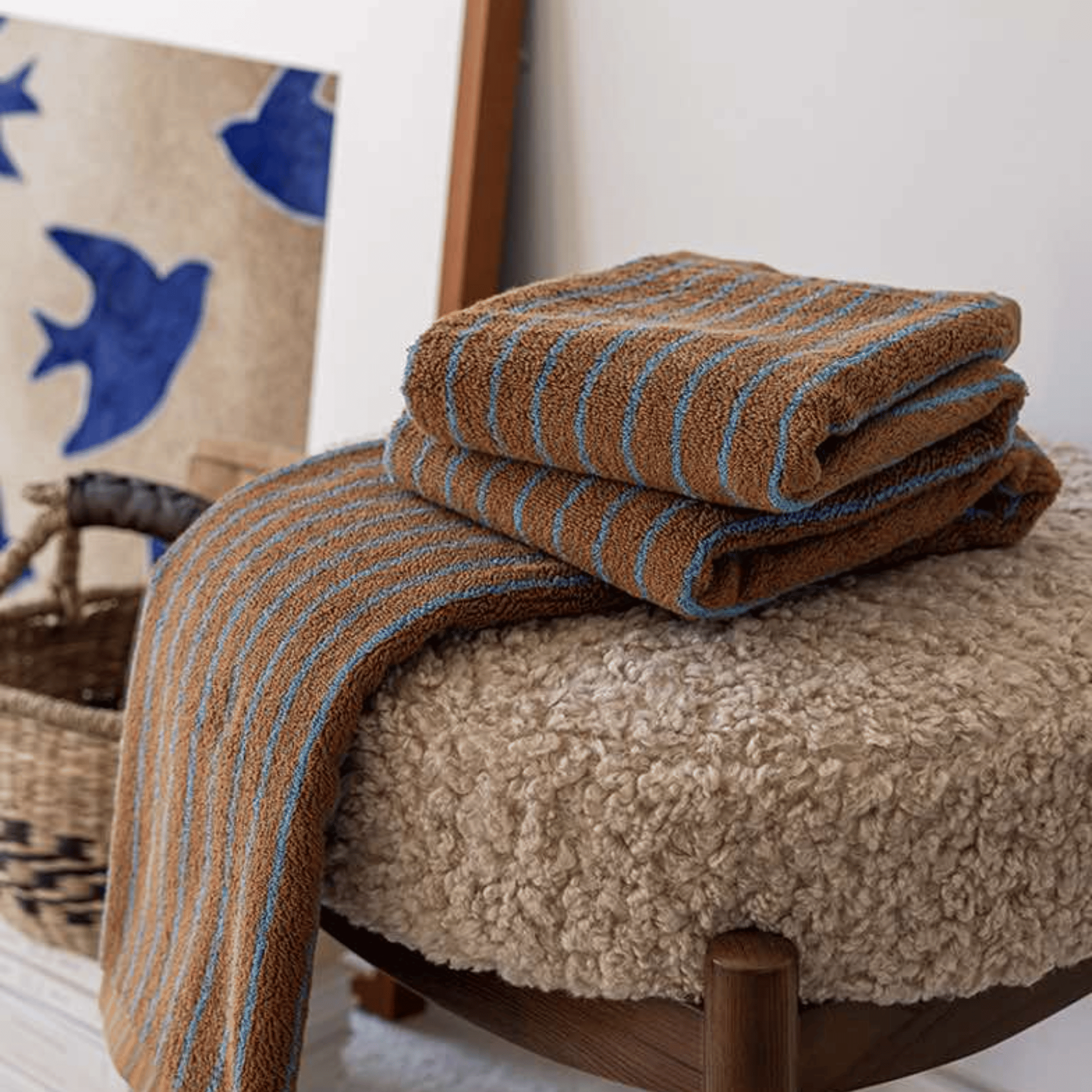 Halvmyr Retro Stripe Cotton Towel for Bathroom, Bath Towels, Rust Combed