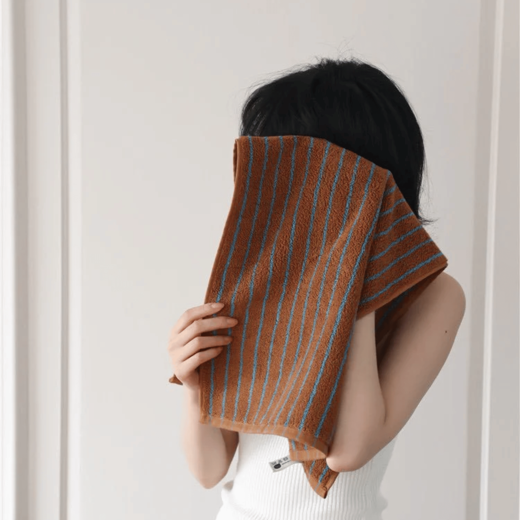 Halvmyr Retro Stripe Cotton Towel for Bathroom, Bath Towels, Rust Combed