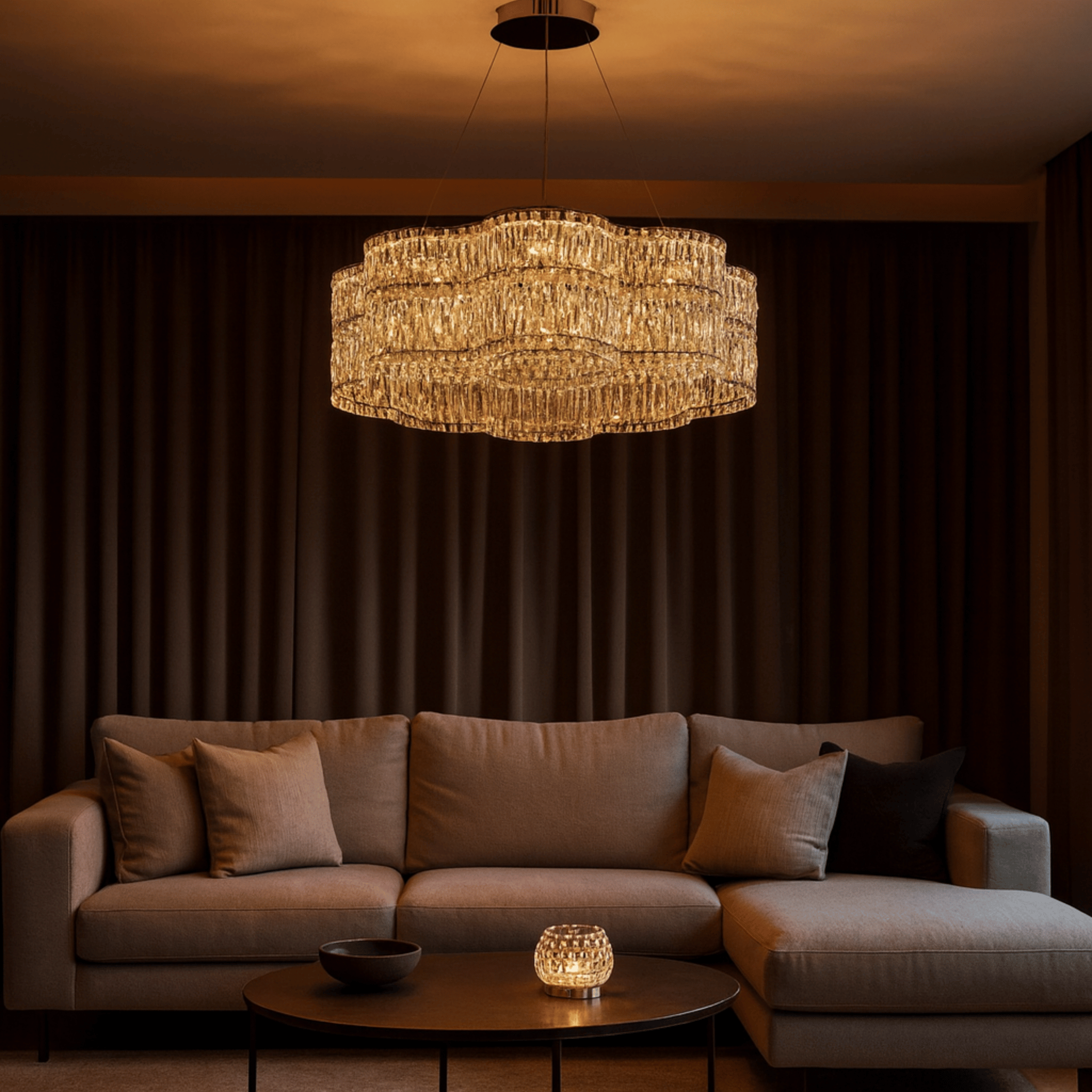 Halvring K9 Crystal Halo Chandelier for Dining Room, Ceiling Light Fixtures, LED
