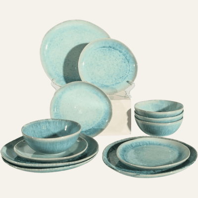 Translation missing: de.Havblå 12-Piece Aqua Ceramic Dinnerware Set for 4, Sets, Glazed