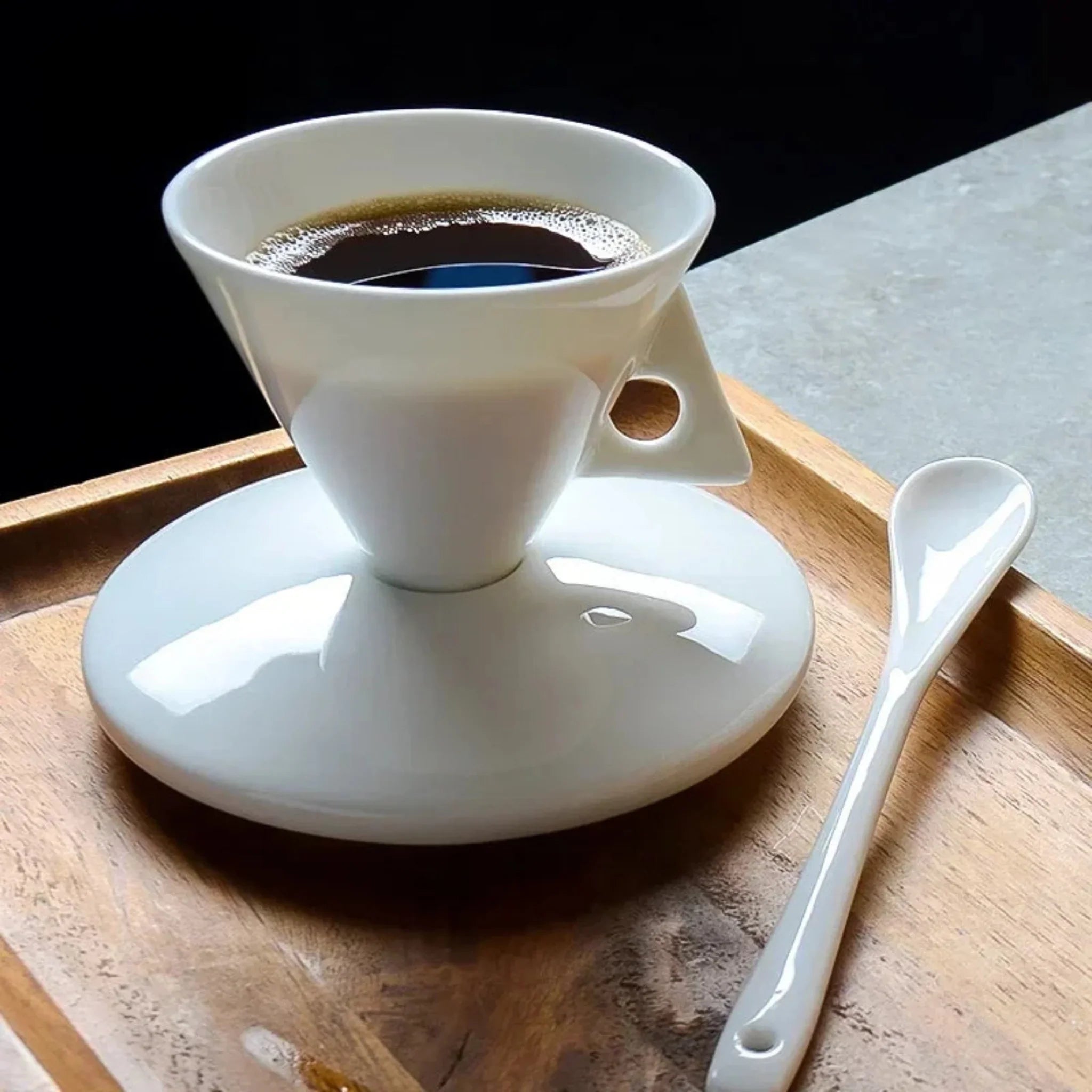Bone China Coffee Cup Set — Plate and Spoon Included, & Tea Cups, Hvita for 4 Guests