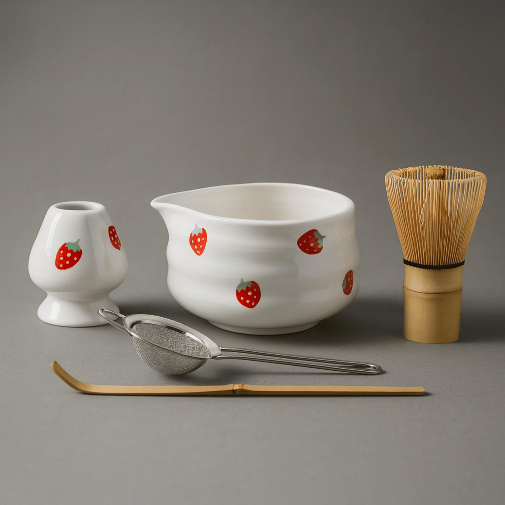 Ceramic Strawberry Matcha Bowl and Whisk Set Gift, Tea Sets, Jorba