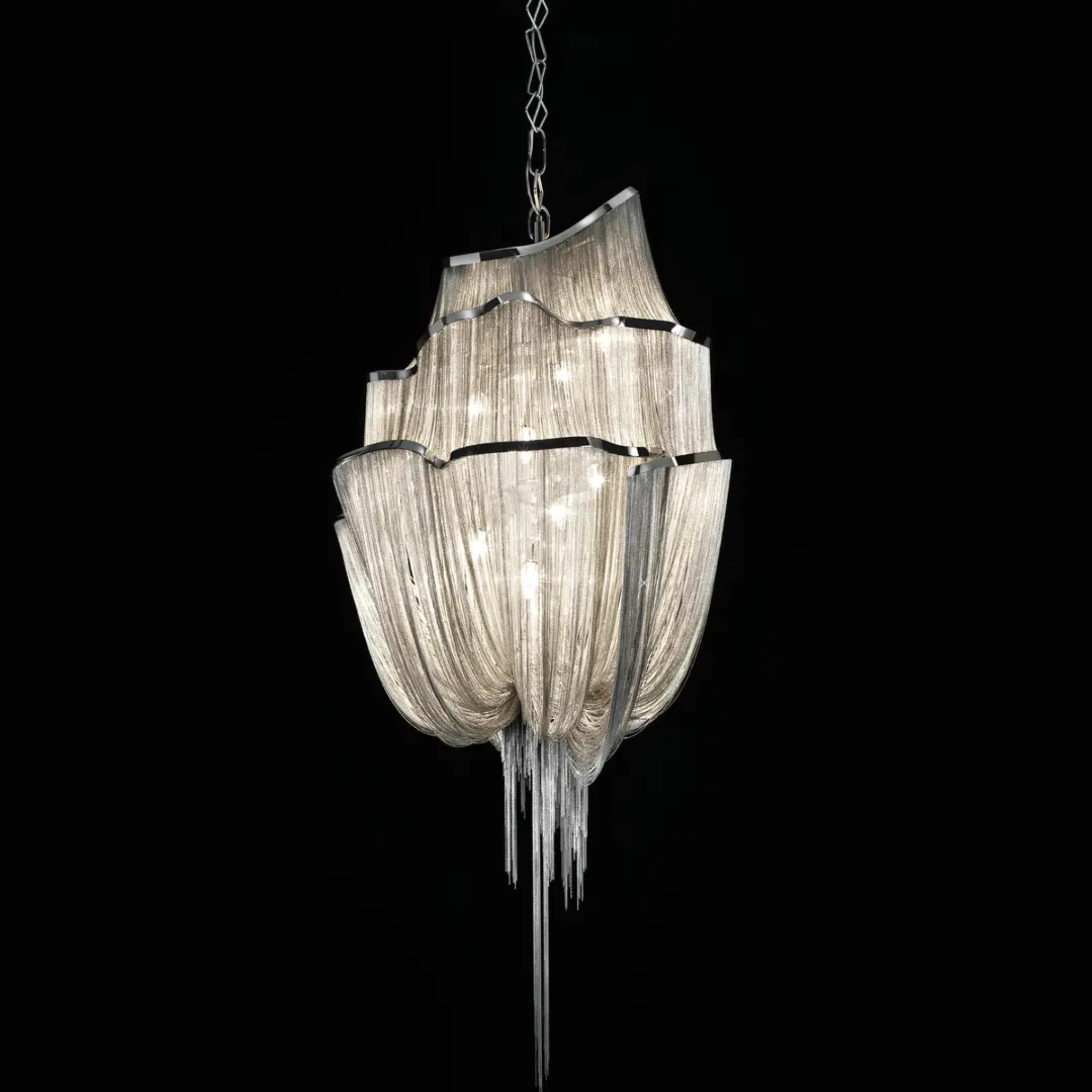 Kjedel Retro Tiered Chain Chandelier Silver Skonne, Large, Chandeliers, European 3-Tier