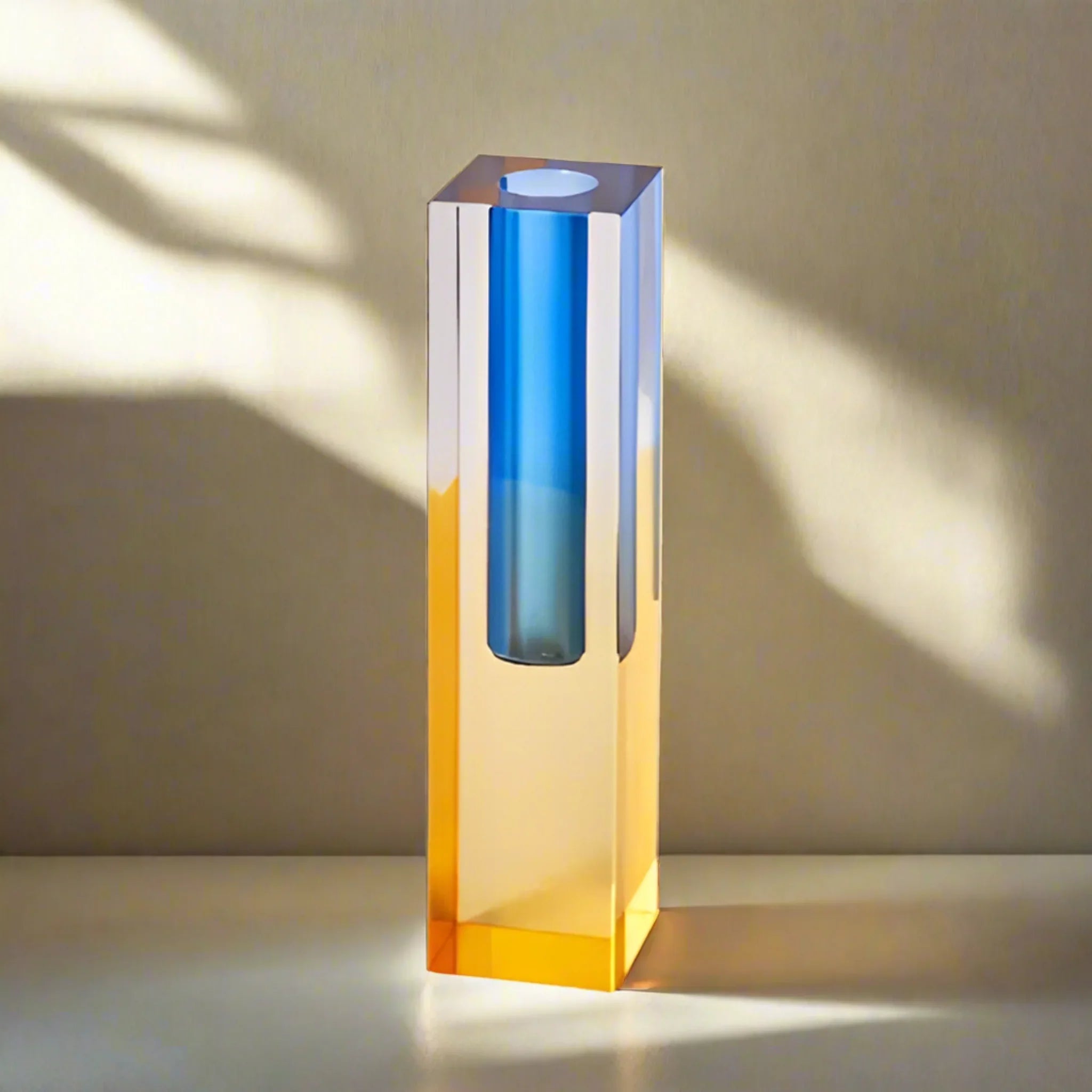 Klaris Tall Acrylic Bud Vase for Nordic Interiors, Blue & Yellow, Vases, Minimalist