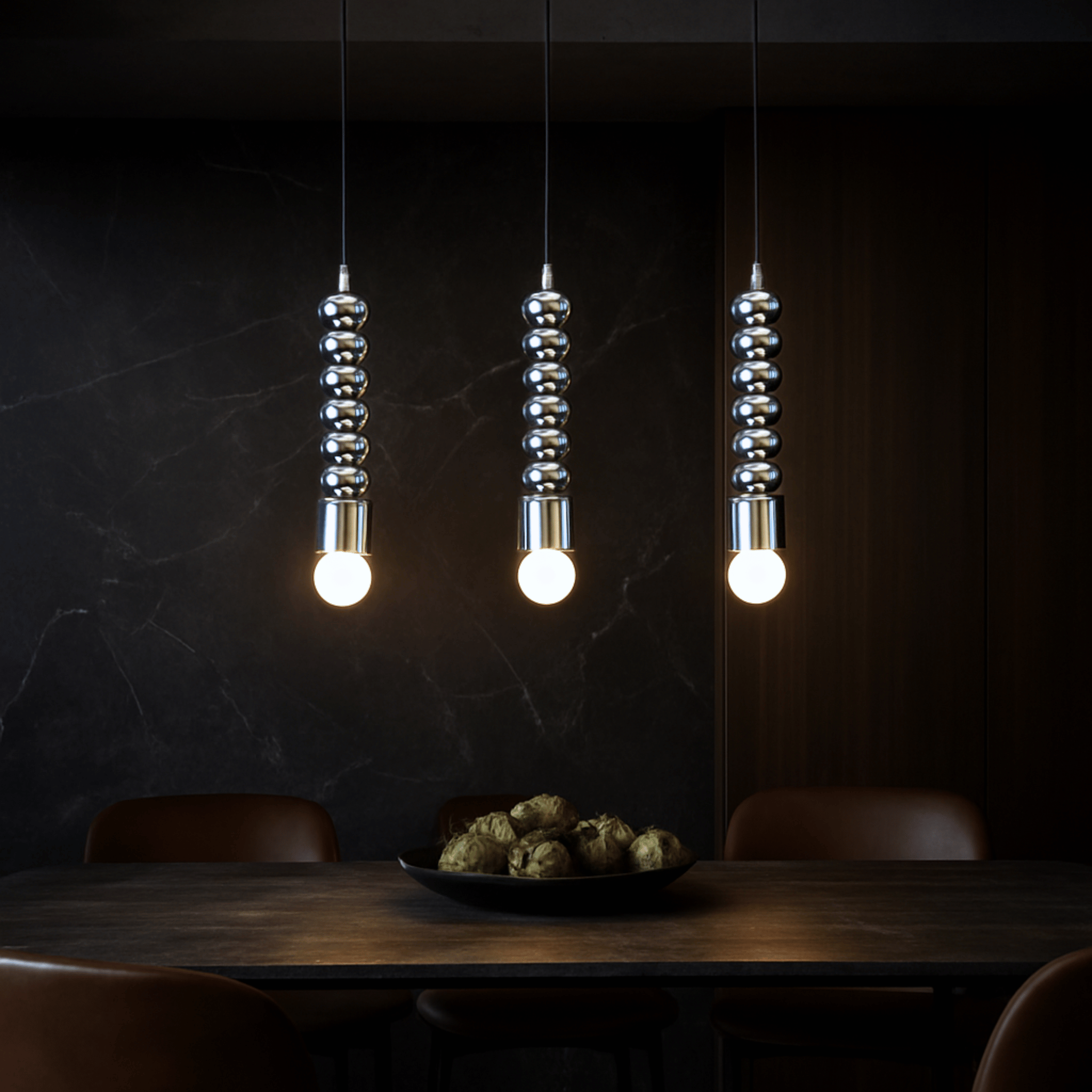 Ribbed Chrome Pendant Light Bauhaus Nordic E27, Ceiling Fixtures, Kroma Style