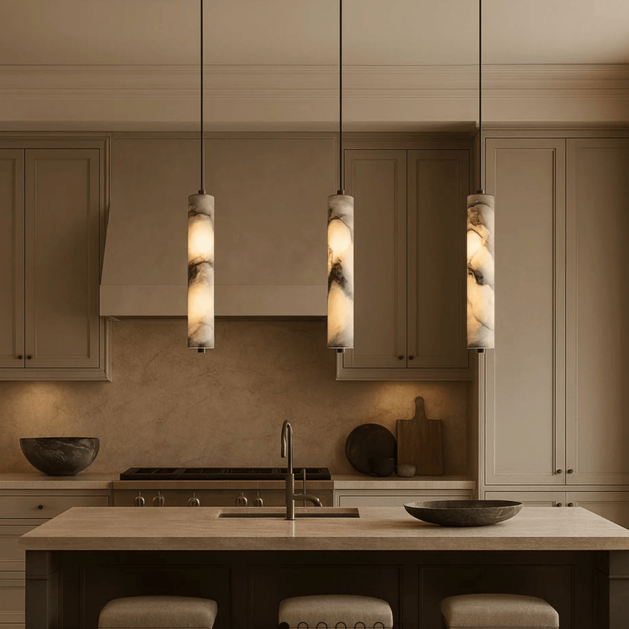 Black Natural Stone Pendant Light – Nordic Style, Neutral, Ceiling Fixtures, Kvart Cylinder
