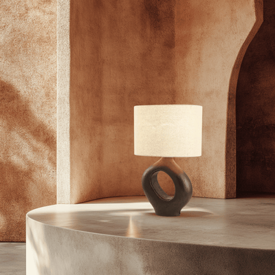 Translation missing: de.Kvela Resin Table Lamp with Linen Shade, Lamps, Sculptural Nordic Glow