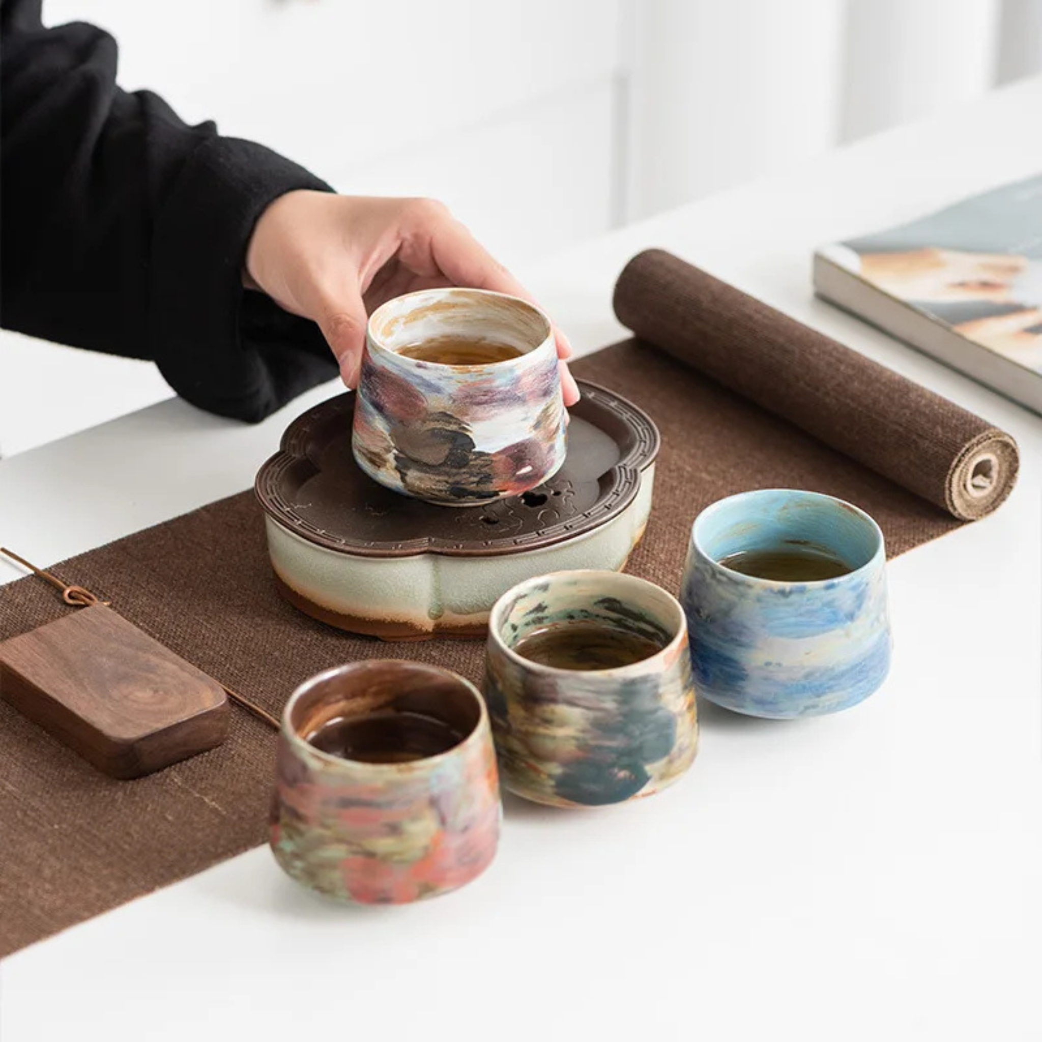 Retro Ceramic Latte Cup Set of 6 for Coffee Lovers, Drinkware Sets, Kveld Glazed 6-Piece
