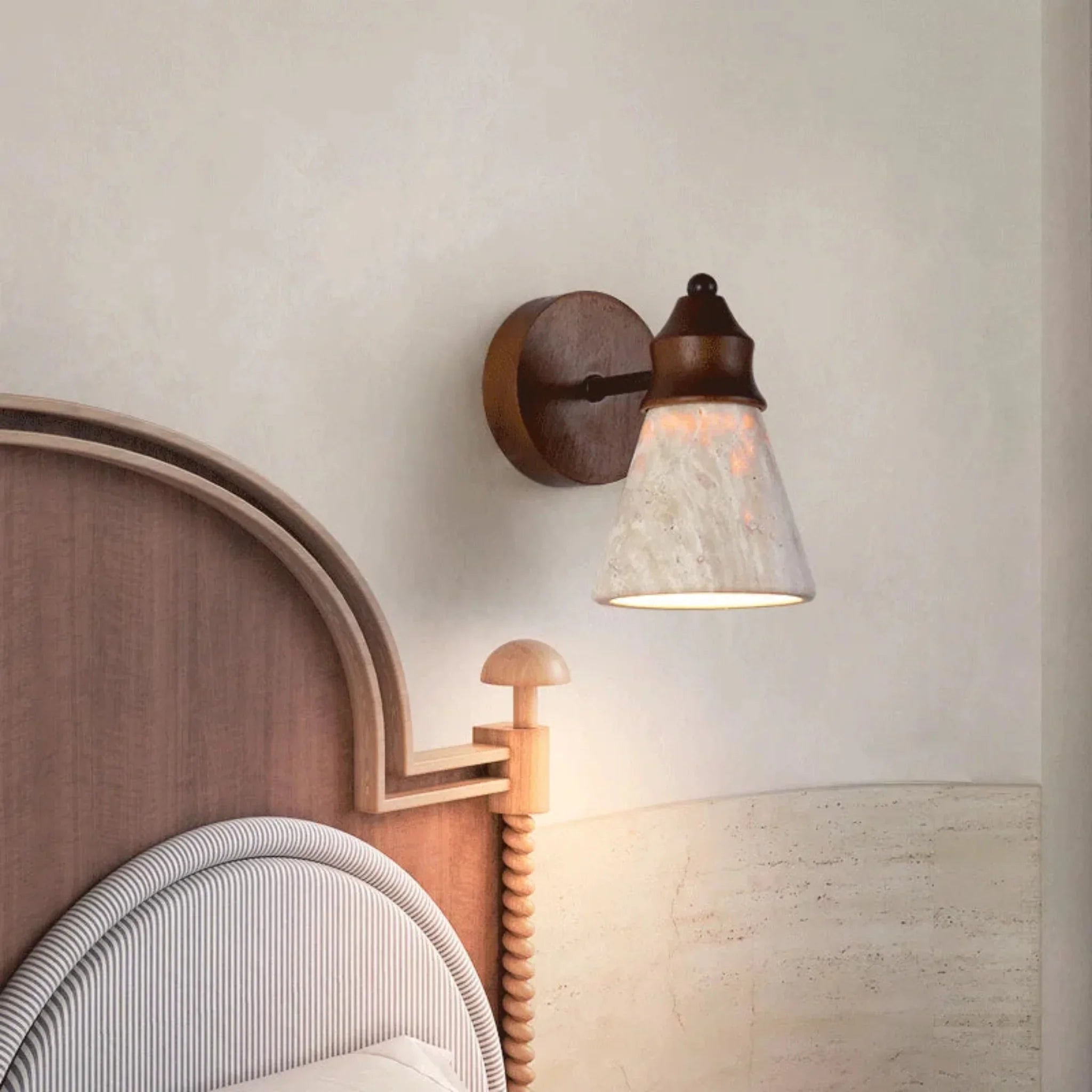 Kvella Travertine Stone Wall Lamp - Nordic Ambiance, Light Fixtures, Handcrafted