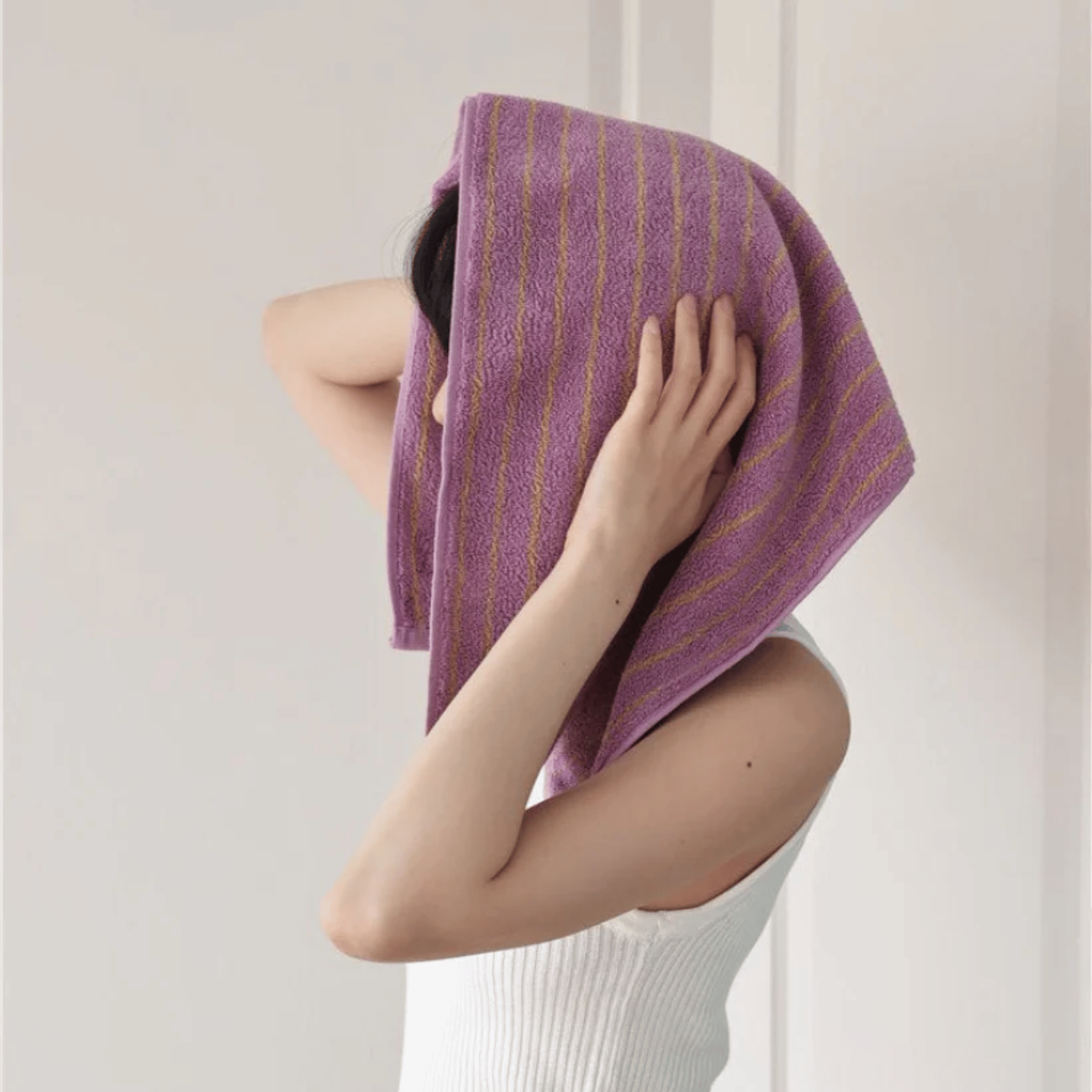 Lindvev Retro Lavender Stripe Combed Cotton Towel, Bath Towels, 100% Set