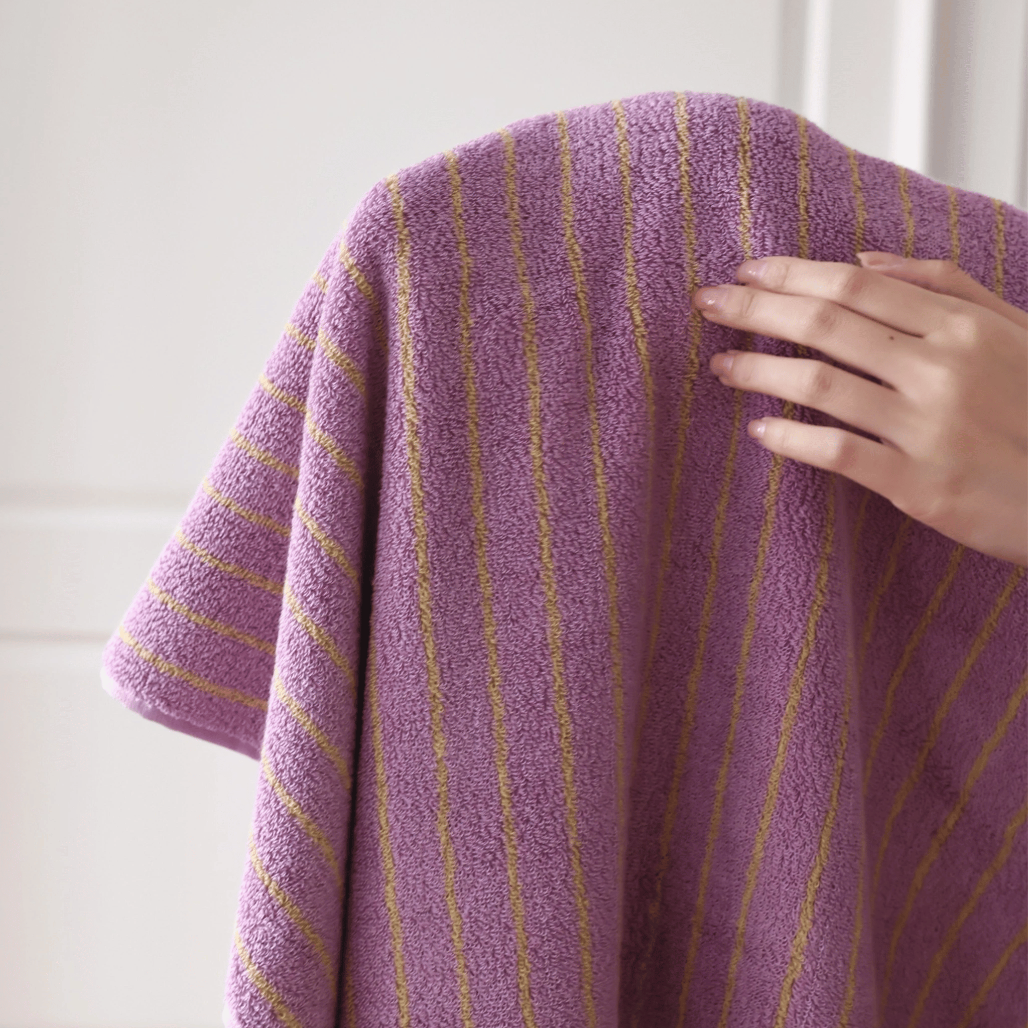 Lindvev Retro Lavender Stripe Combed Cotton Towel, Bath Towels, 100% Set