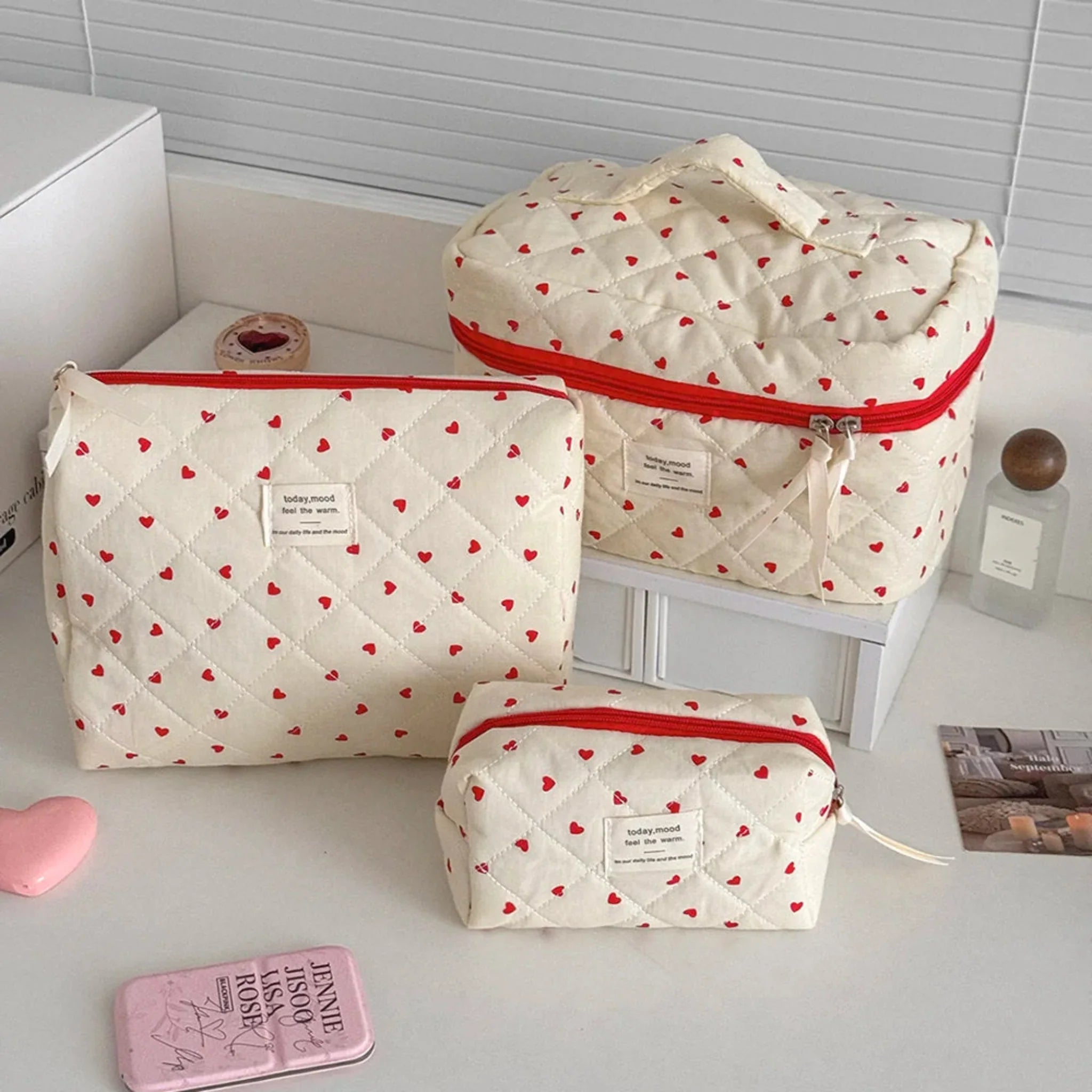 Lovda 3-Piece Quilted Cosmetic Bag Set Travel, Makeup Bags,
