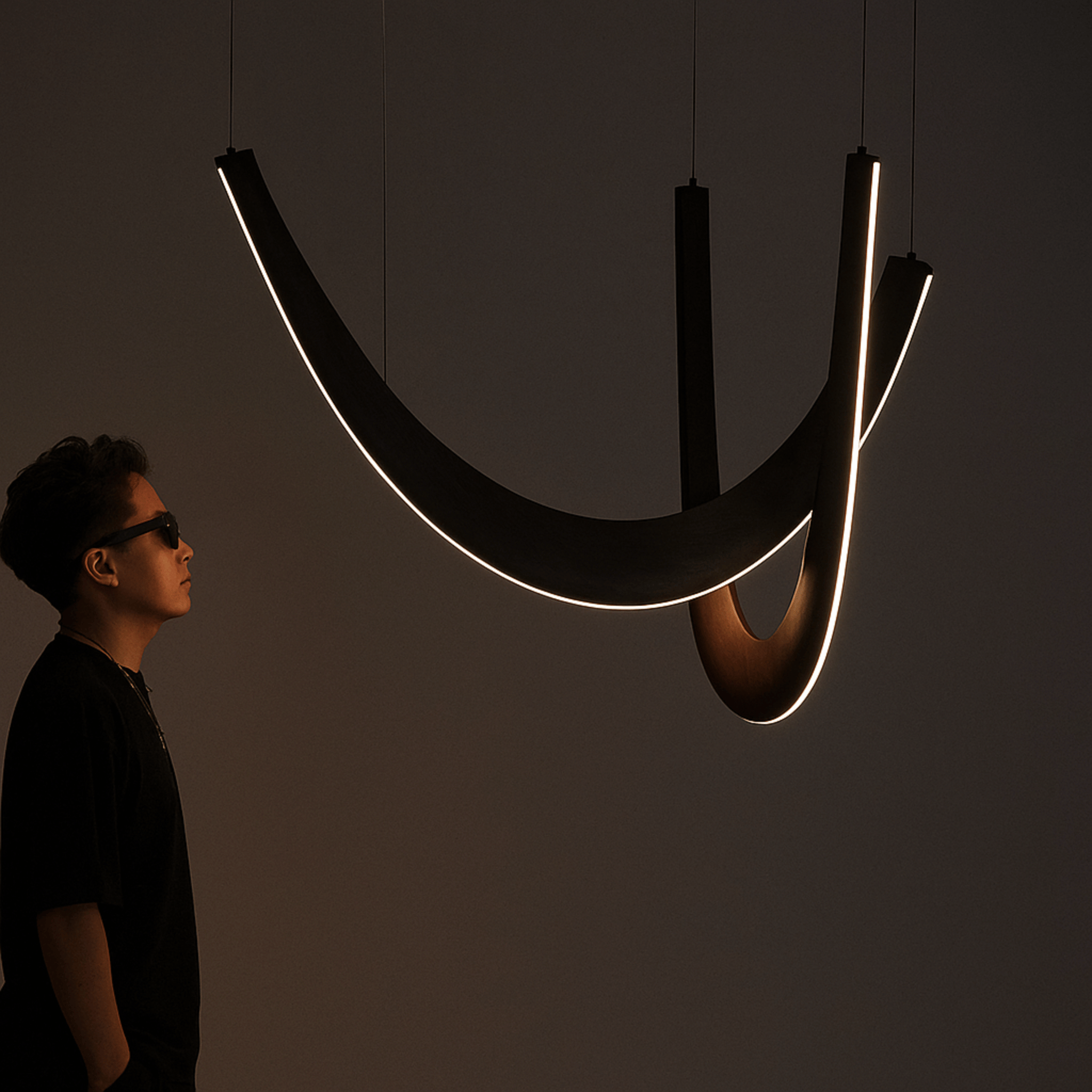 Lybue Wooden LED Pendant Light - U-Shape Nordic Design, Black Wood, Ceiling Fixtures, Solid Dimmable