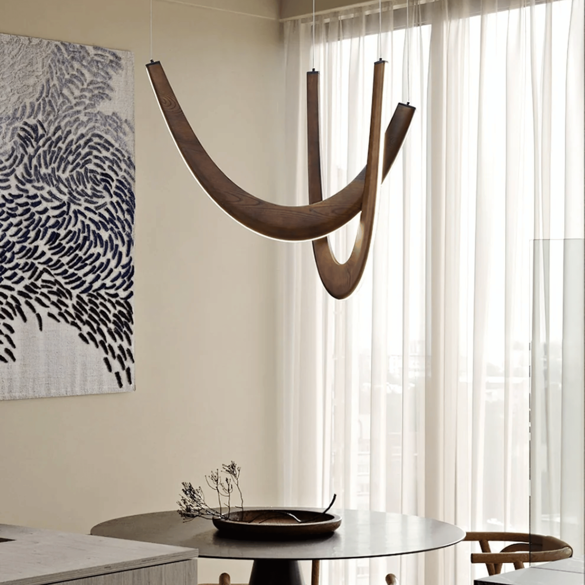 Lybue Wooden LED Pendant Light - U-Shape Nordic Design, Ceiling Fixtures, Solid Wood Dimmable