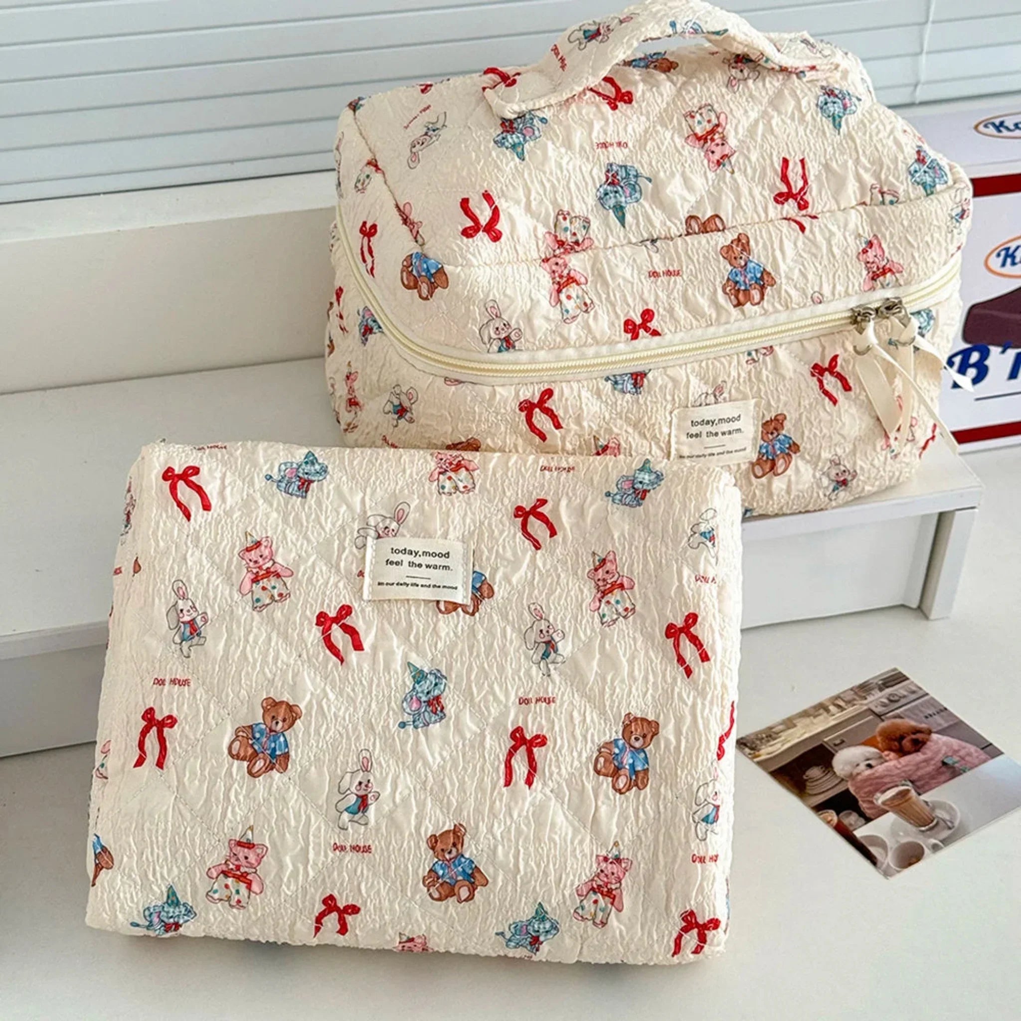 Kawaii Cartoon Makeup Bag Set 3-Piece Quilted, Bags, Mysa Cosmetic