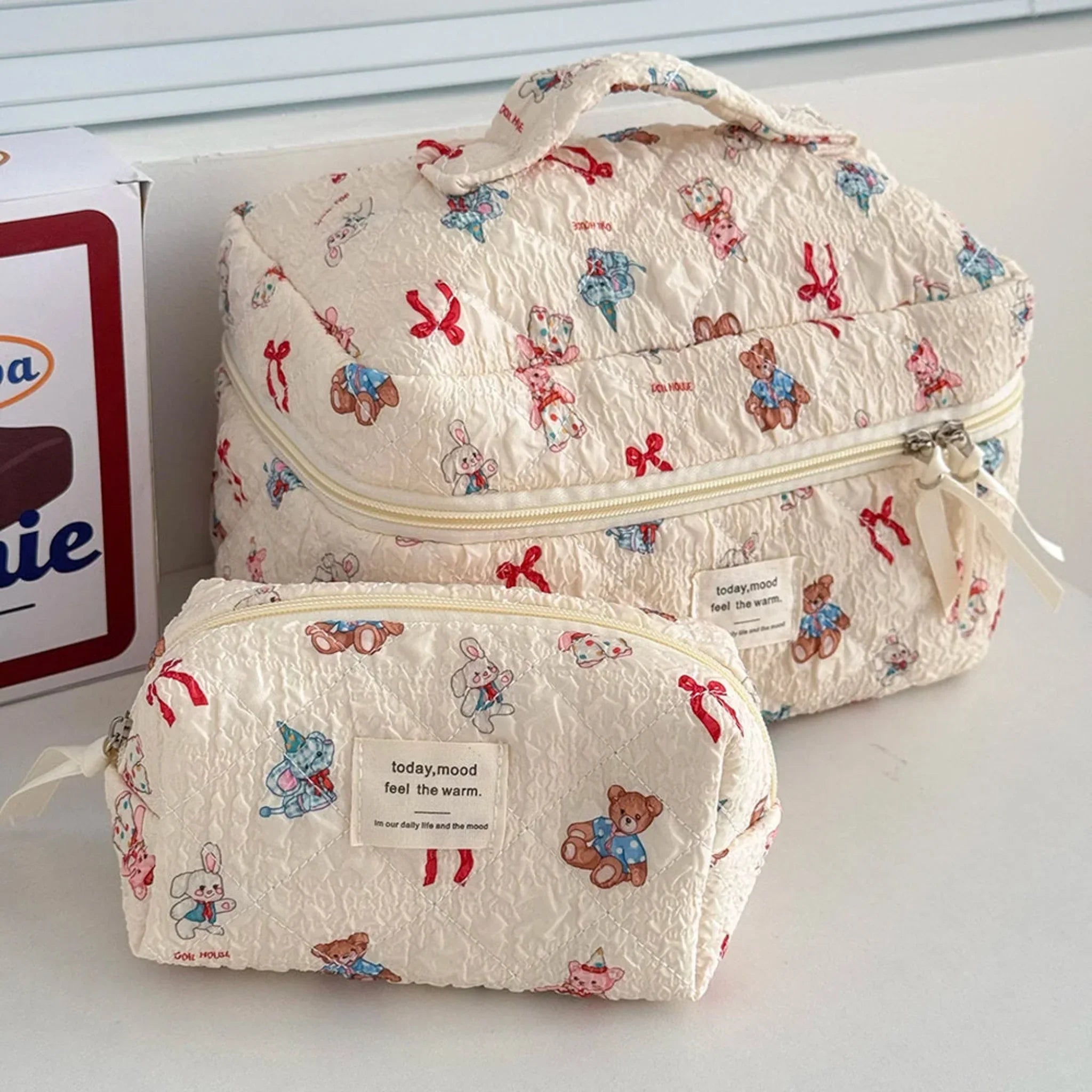 Kawaii Cartoon Makeup Bag Set 3-Piece Quilted, Bags, Mysa Cosmetic