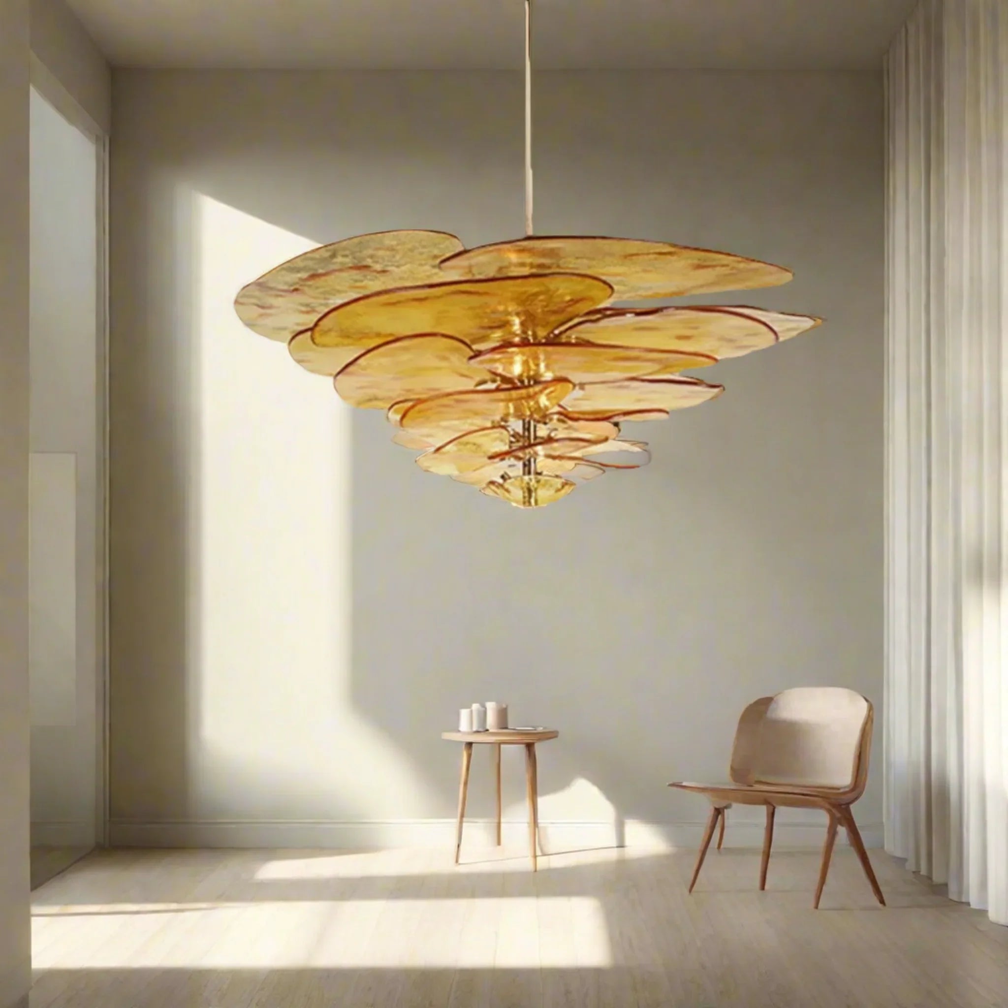 Amber Stained Glass Chandelier — Warm Nordic Glow, Ceiling Light Fixtures, Ravglo Handcrafted