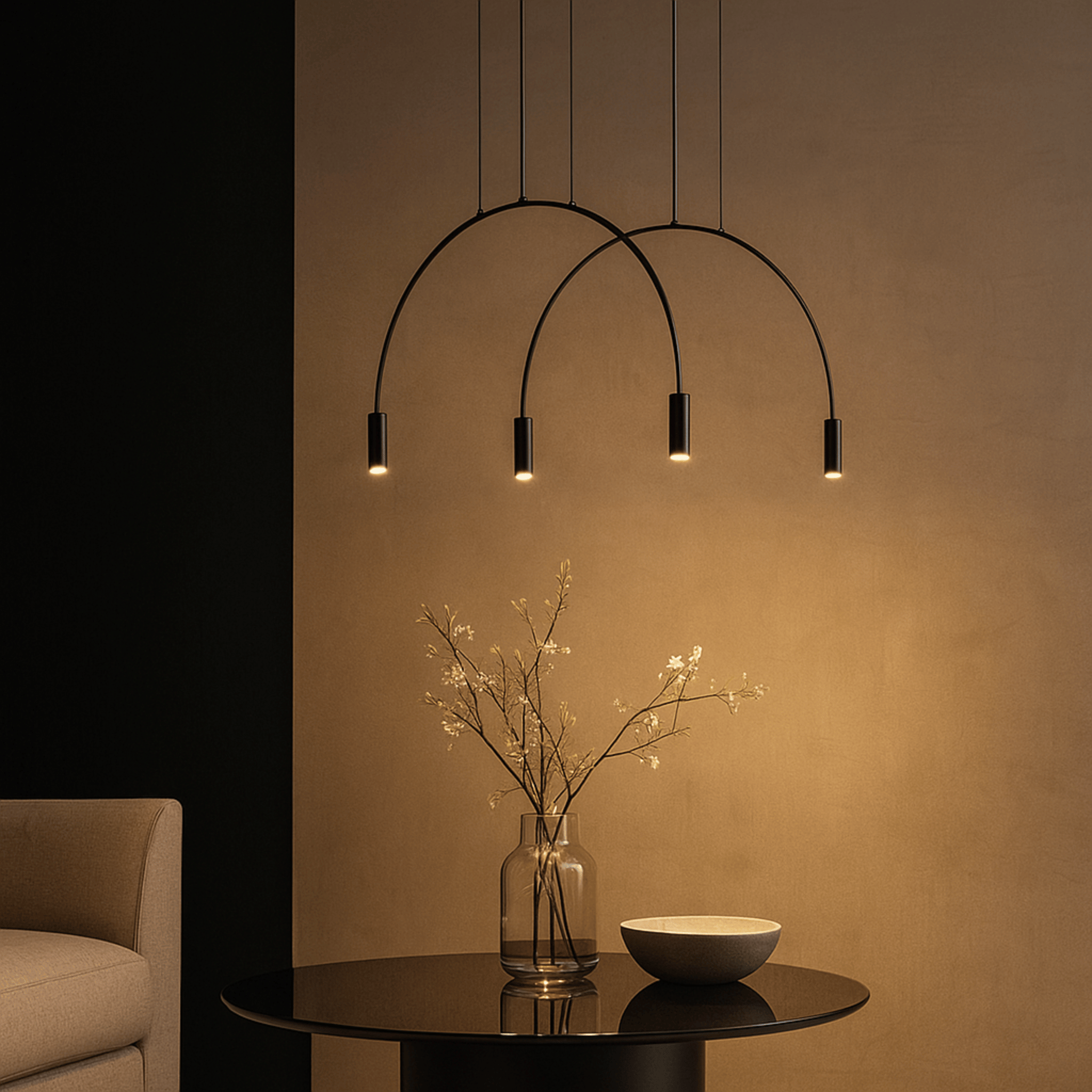 Sirkla 4-Light Black Semi-Circle Pendant Light, Ceiling Fixtures, Architectural