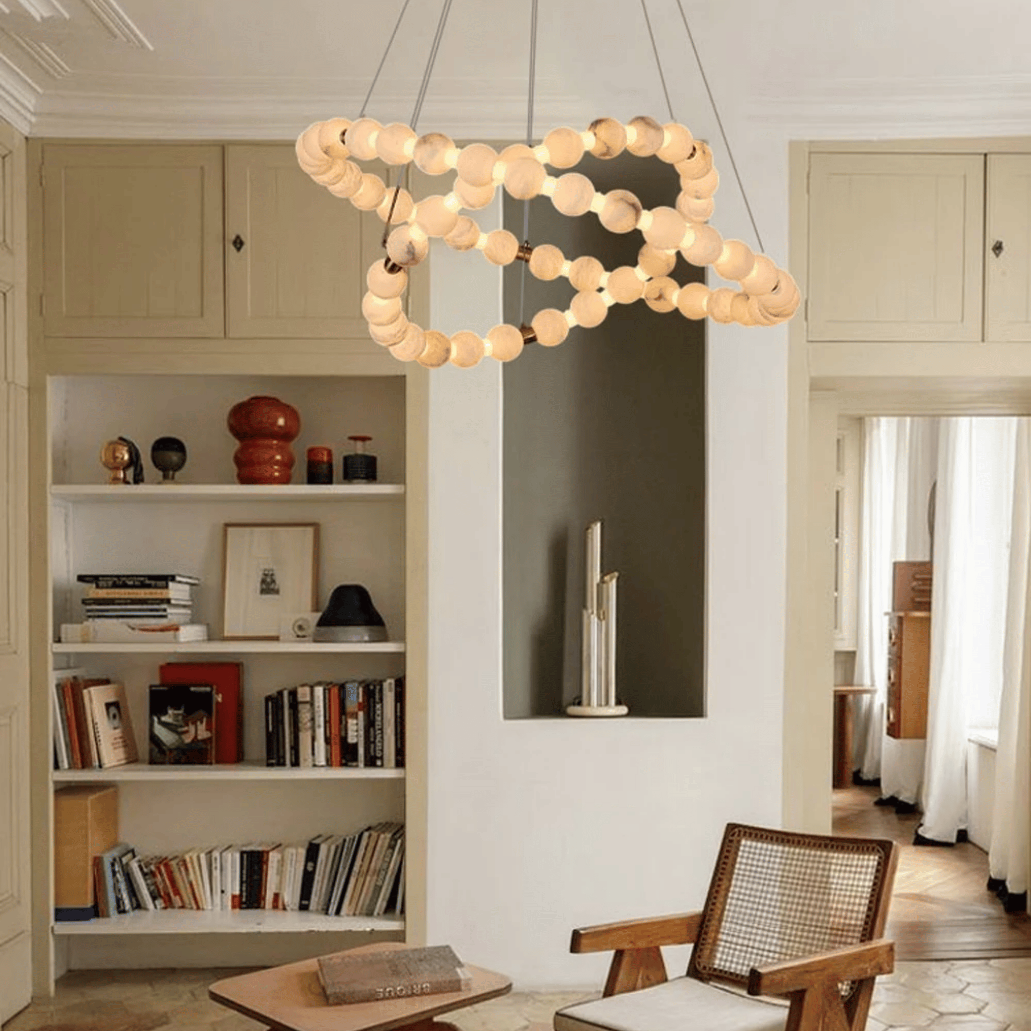 Alabaster Marble Dual Halo LED Chandelier in Gold, Medium, Ceiling Light Fixtures, Solring