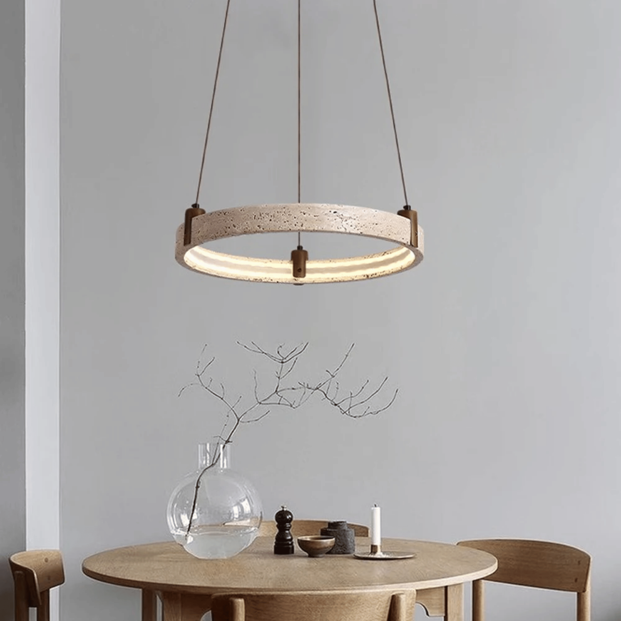 Stone Ring Pendant Light – Nordic Minimalist Decor, Ceiling Fixtures, Steina Natural Dimmable