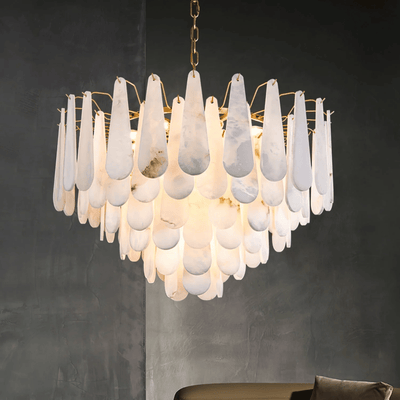 Translation missing: de.Marble Tiered Cascade Chandelier for High Ceilings, 23.6’’ / Warm light, Ceiling Light Fixtures, Steinfall Alabaster