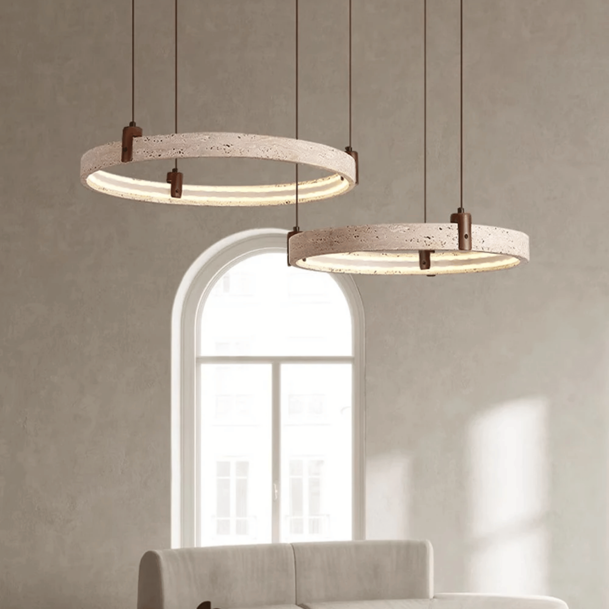 Steinrund Stone Ring Pendant Light for Dining, Small / Dimmable, Ceiling Fixtures, Natural Multi-Ring
