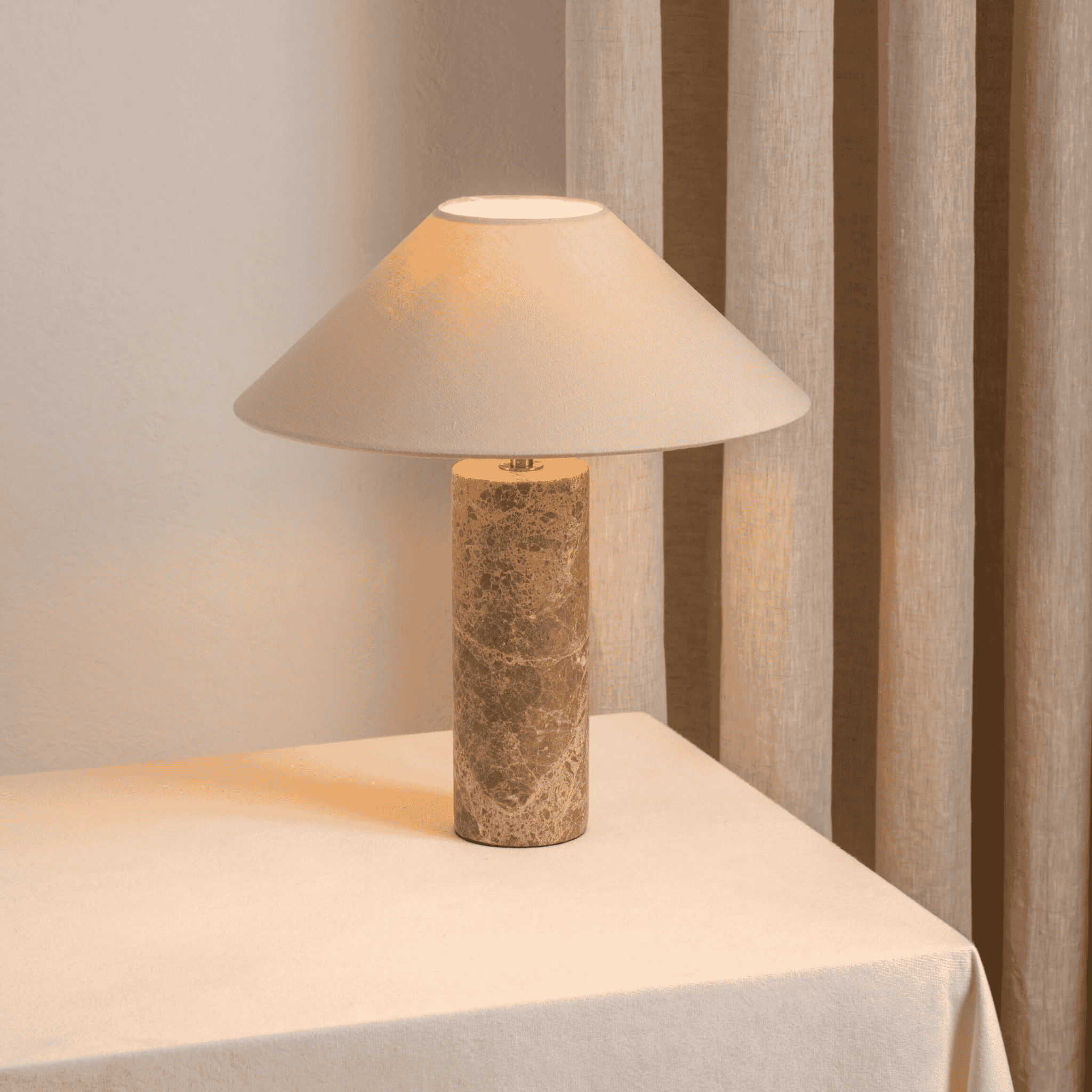 Natural Marble Table Lamp with Linen Shade | Skonne, Lamps, Steiva Nordic Style